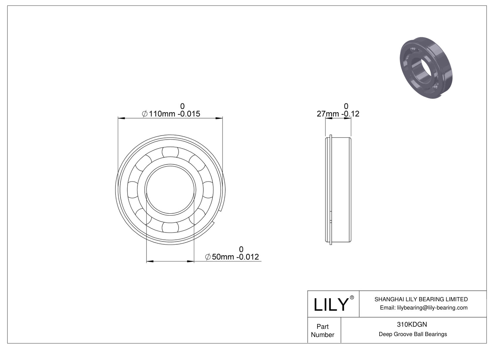 310KDGN Fafnir Deep Groove Ball Bearings (9100K, 200K, 300K) cad drawing