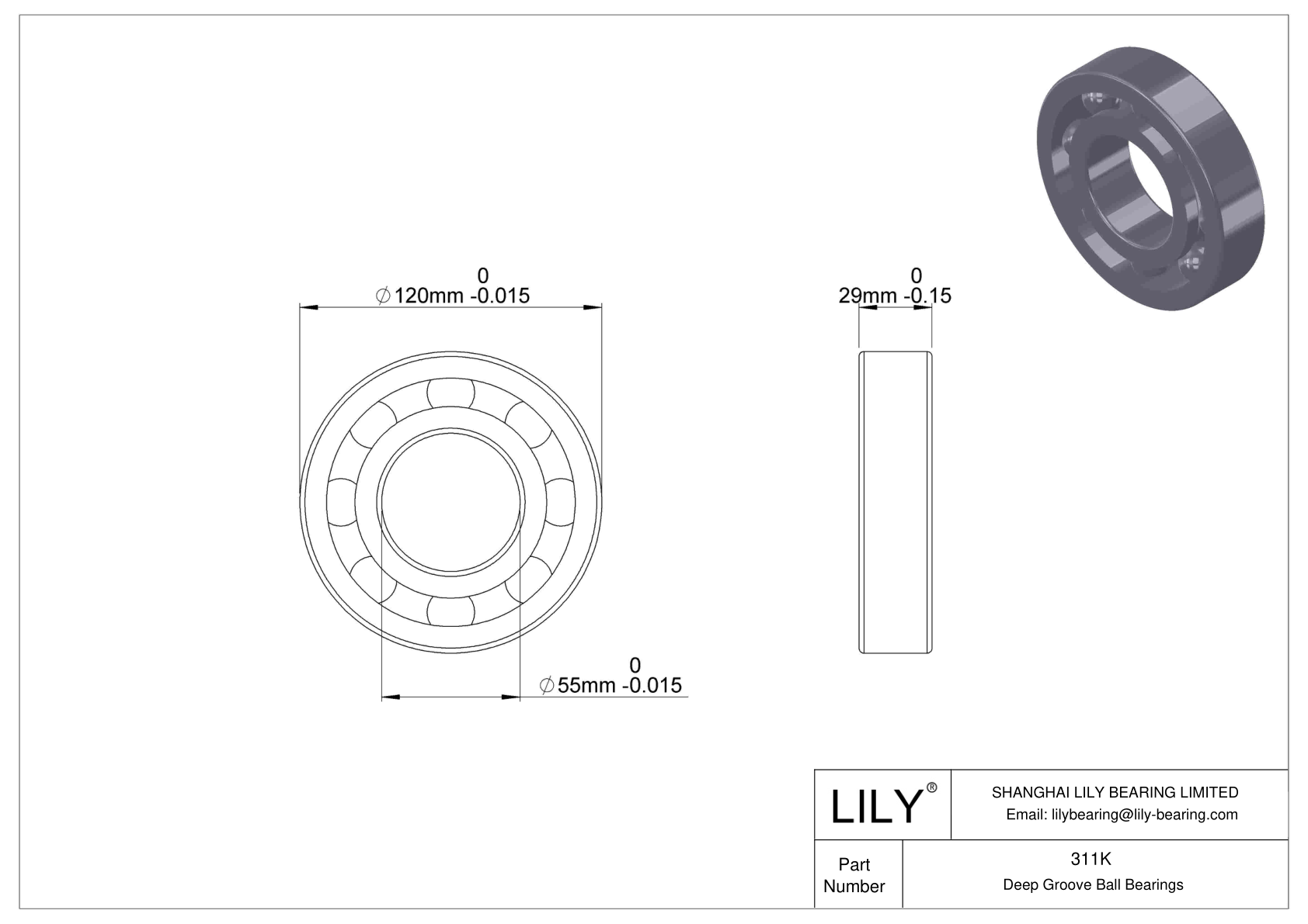 311K Fafnir Deep Groove Ball Bearings (9100K, 200K, 300K) cad drawing