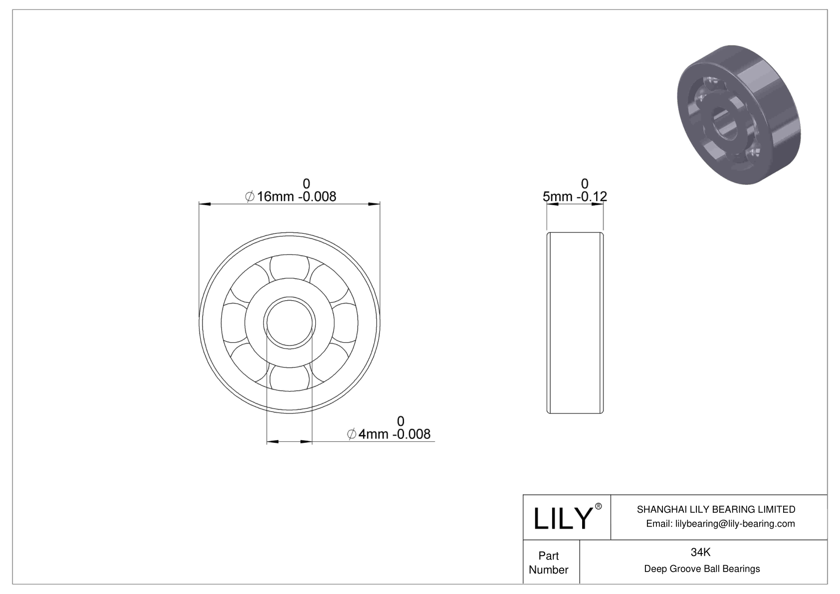 34K Fafnir Deep Groove Ball Bearings (9100K, 200K, 300K) cad drawing