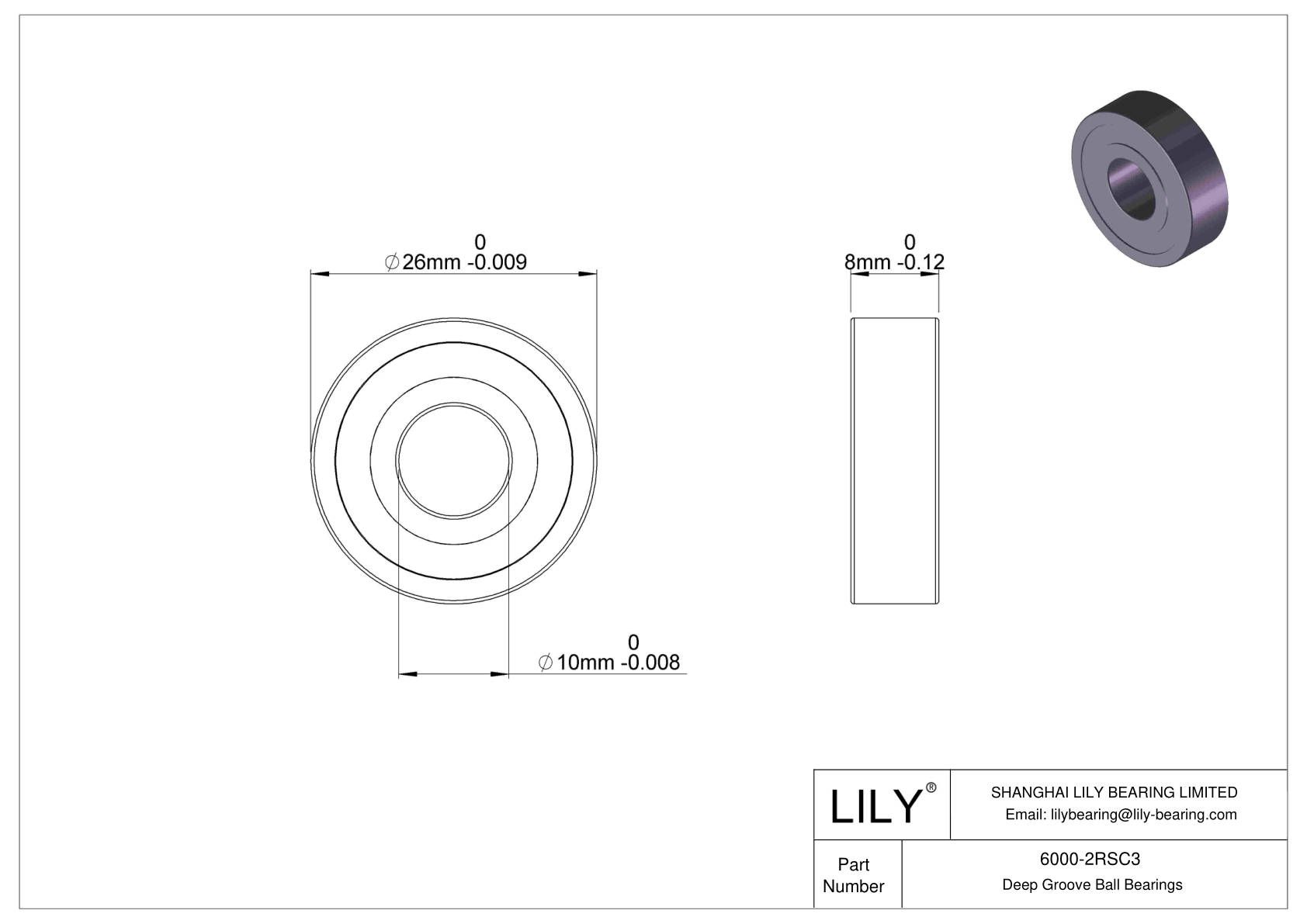 6000-2RSC3 深沟球轴承（6000、6200、6300、6400） cad drawing