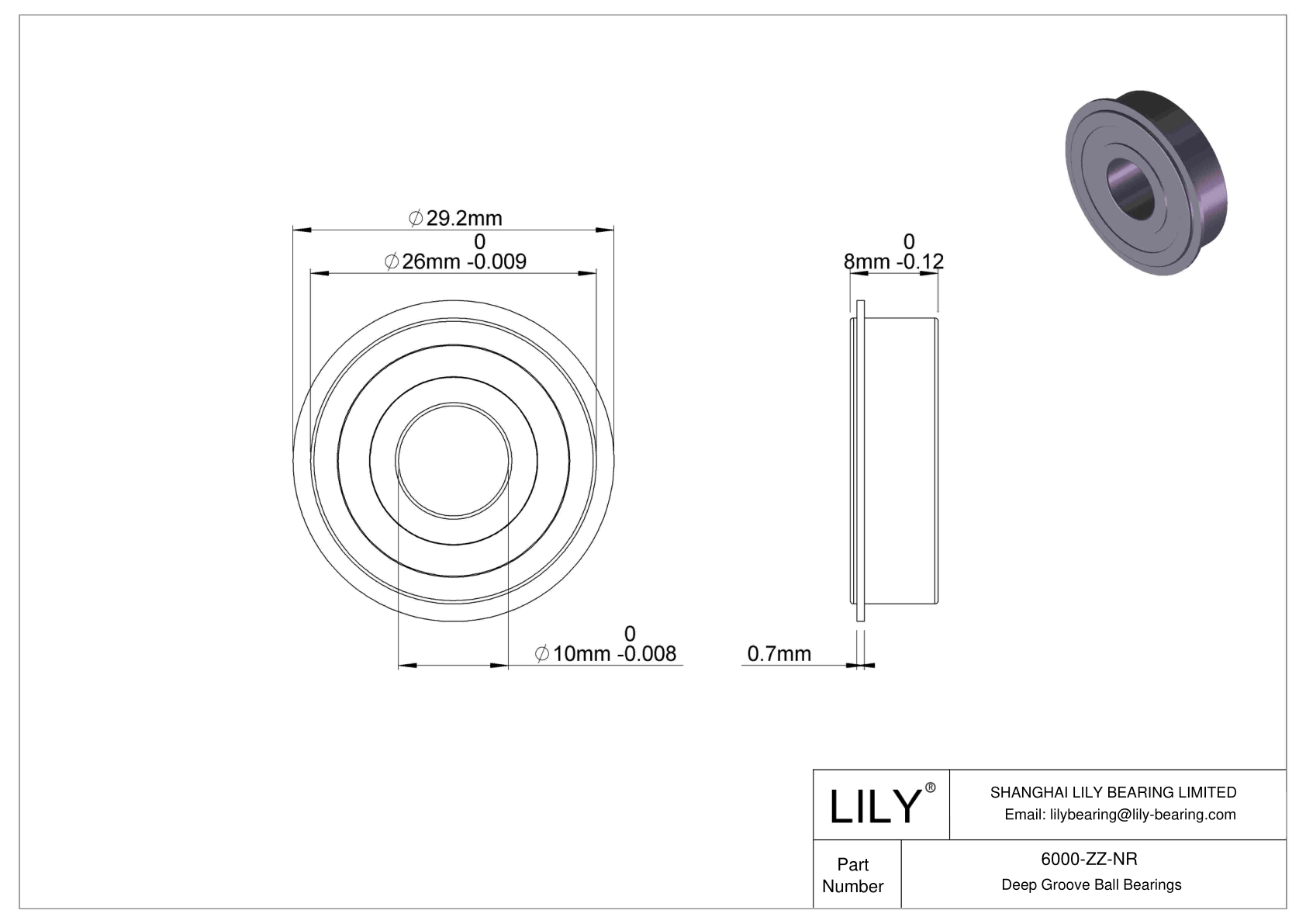 6000-ZZ-NR Deep Groove Ball Bearings (6000, 6200, 6300, 6400) cad drawing