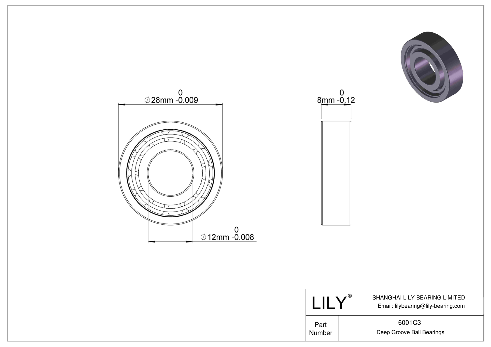 6001C3 深沟球轴承（6000、6200、6300、6400） cad drawing