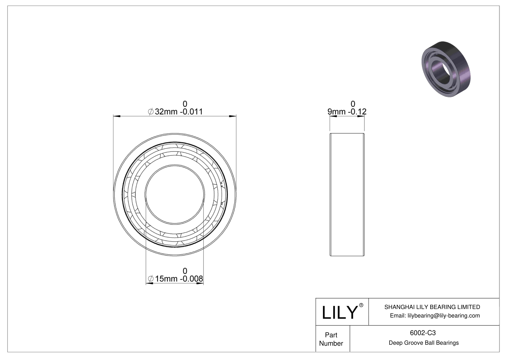 6002-C3 General Deep Groove Ball Bearing cad drawing