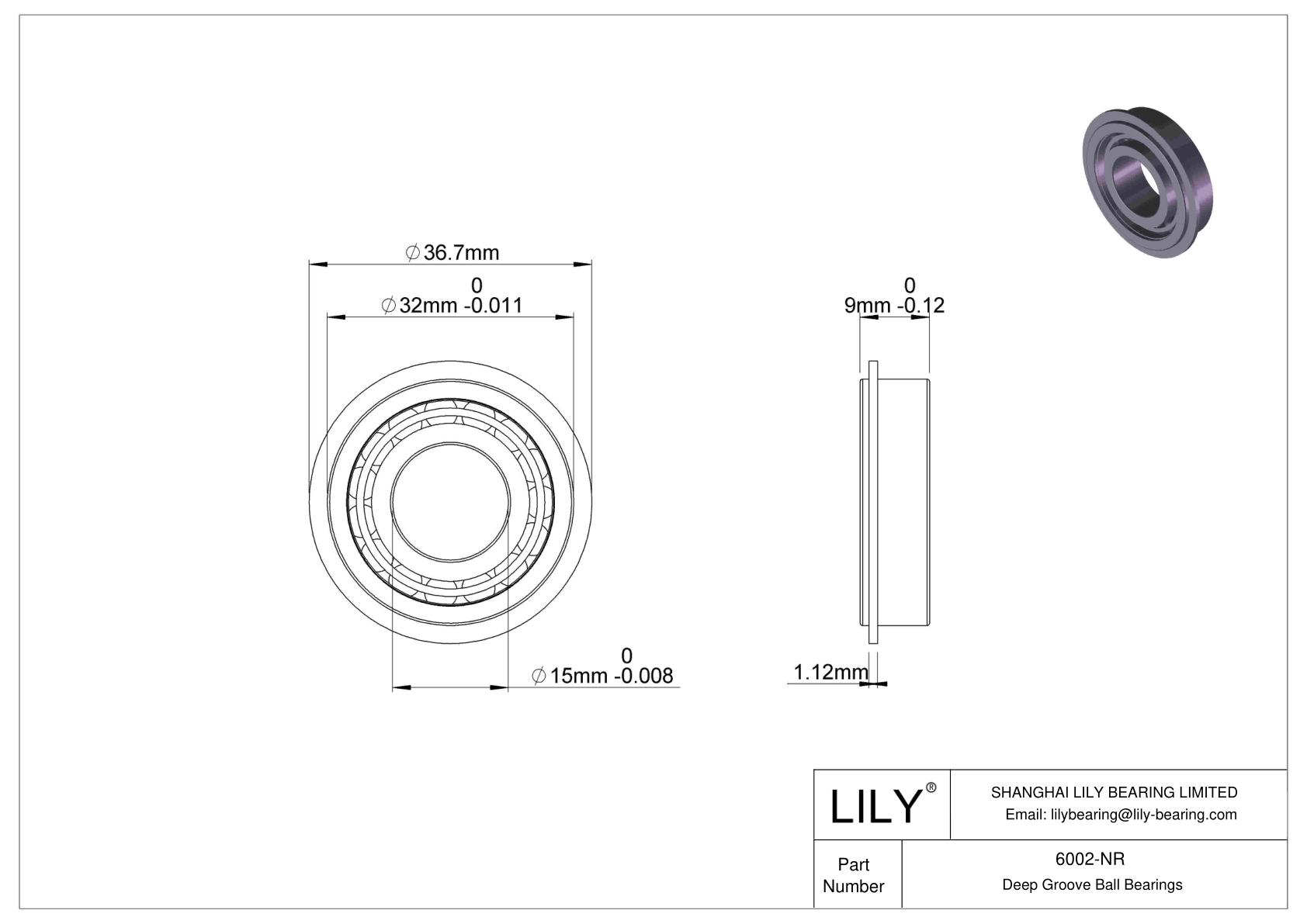 6002-NR Deep Groove Ball Bearings (6000, 6200, 6300, 6400) cad drawing