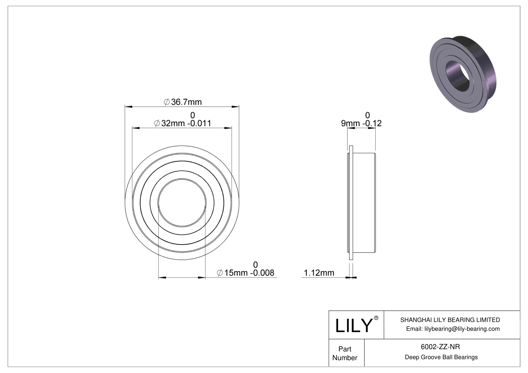 6002-ZZ-NR 深沟球轴承（6000、6200、6300、6400） cad drawing