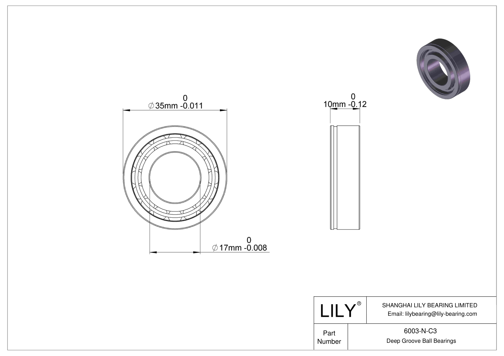 6003-N-C3 Deep Groove Ball Bearings (6000, 6200, 6300, 6400) cad drawing