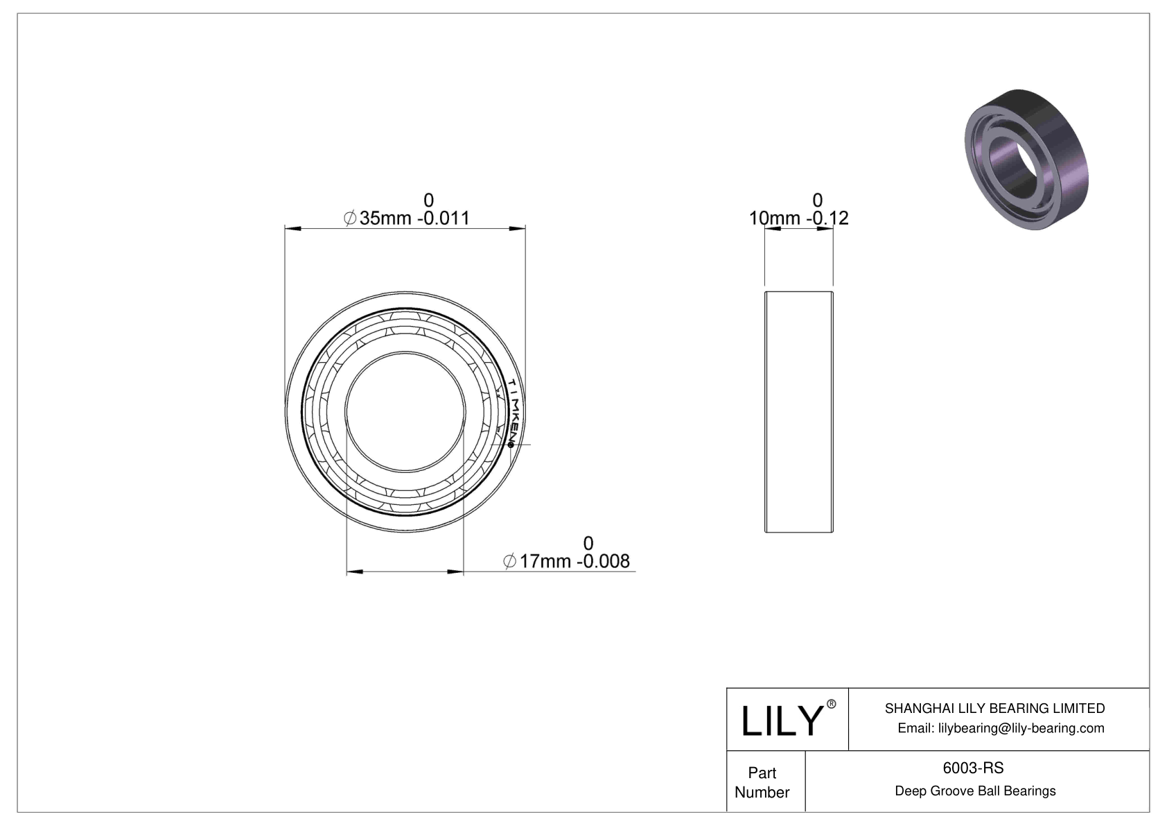 6003-RS 深沟球轴承（6000、6200、6300、6400） cad drawing