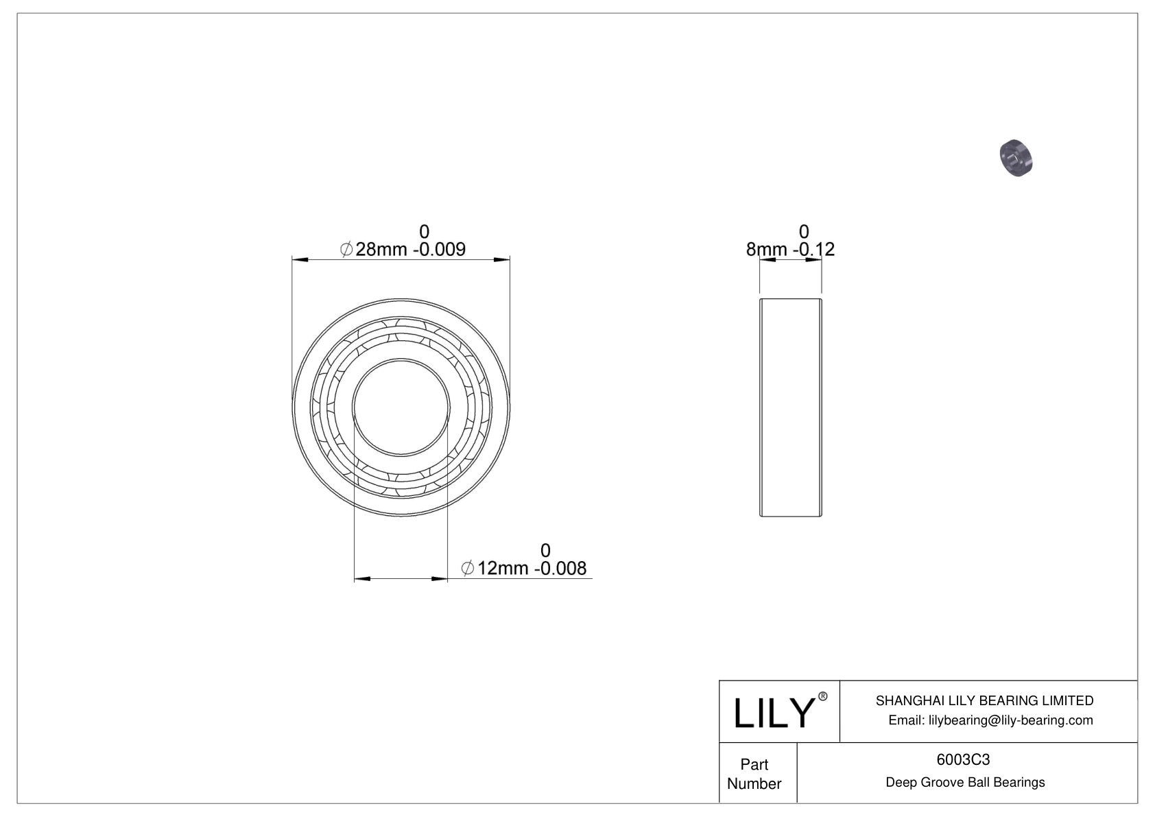 6003C3 Corrosion Resistant Deep Groove Ball Bearings cad drawing