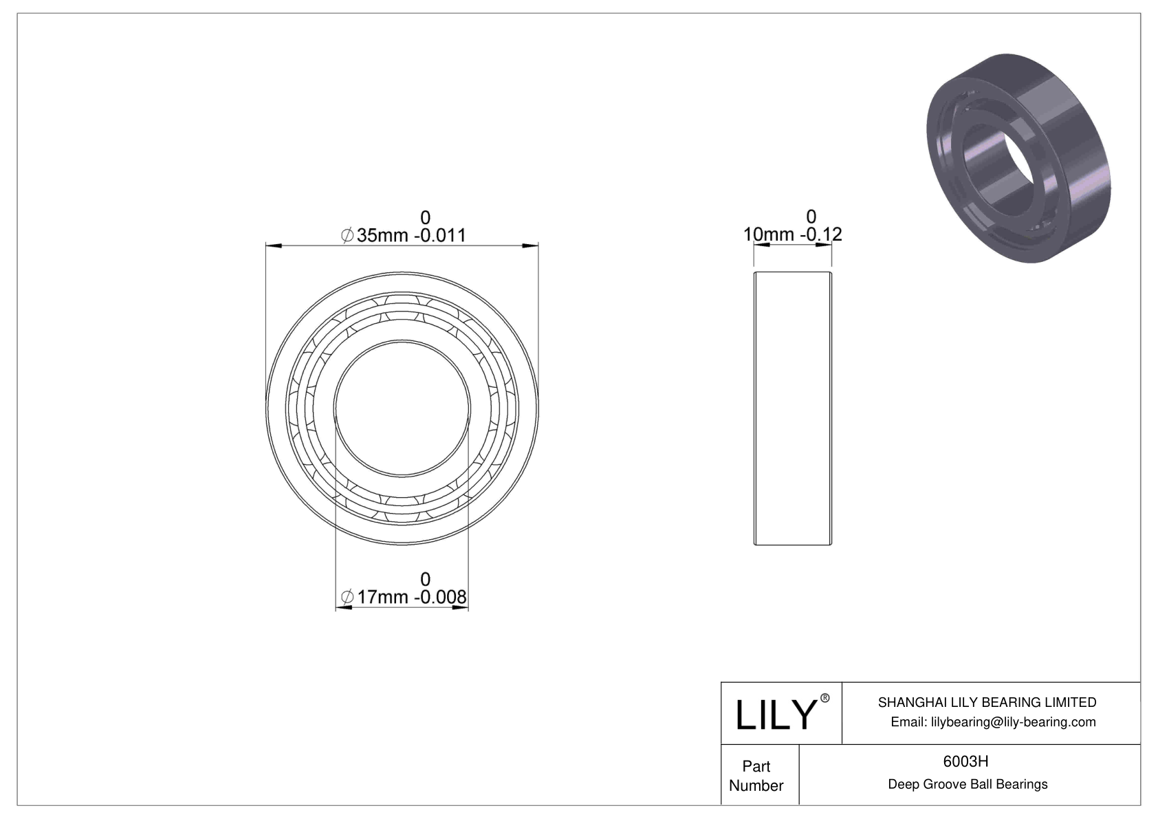 6003H Large Stainless Steel Bearings cad drawing