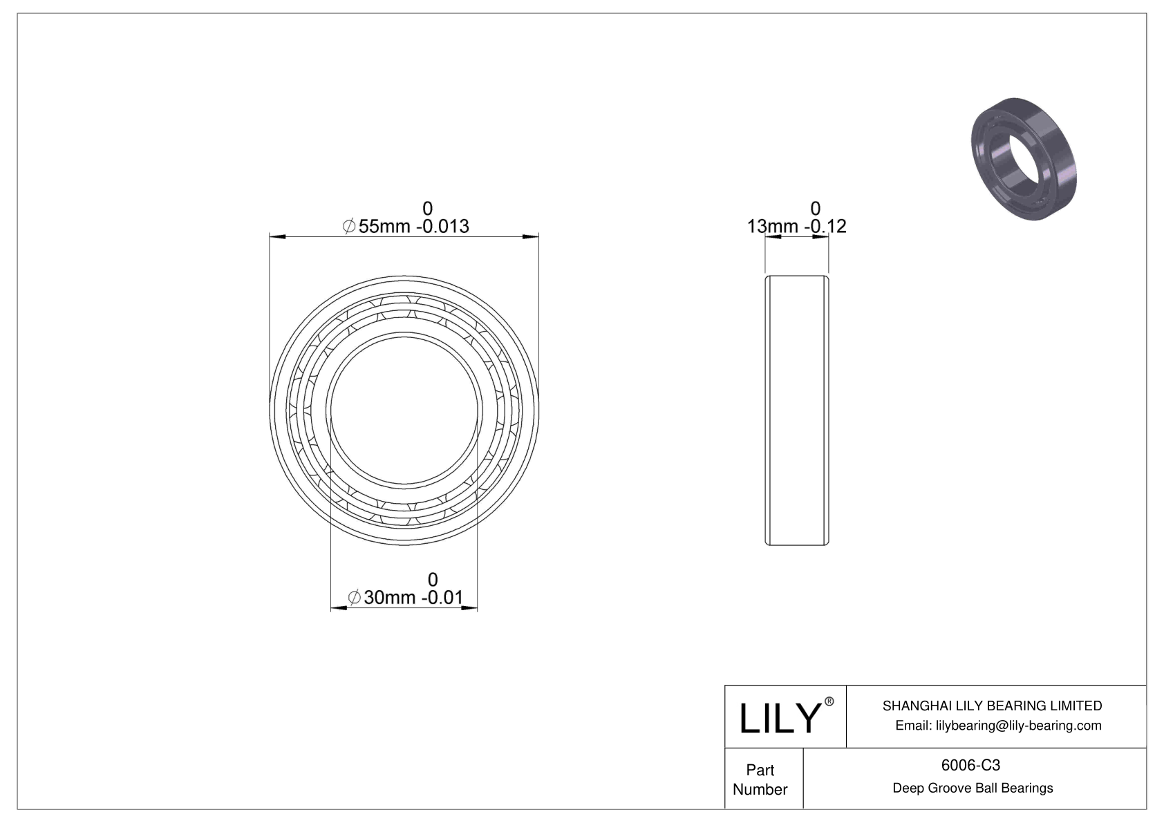 6006-C3 General Deep Groove Ball Bearing cad drawing