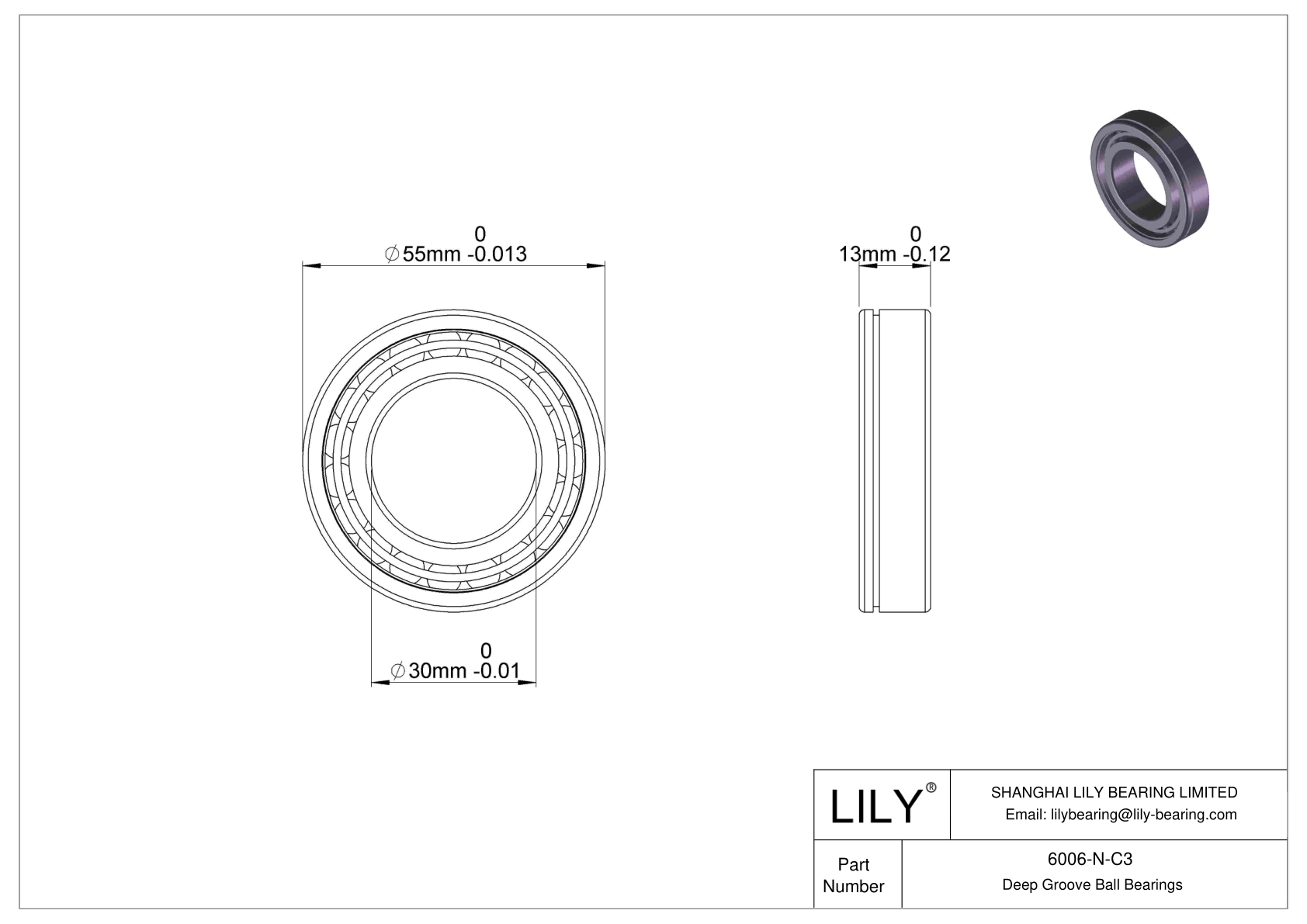 6006-N-C3 Deep Groove Ball Bearings (6000, 6200, 6300, 6400) cad drawing