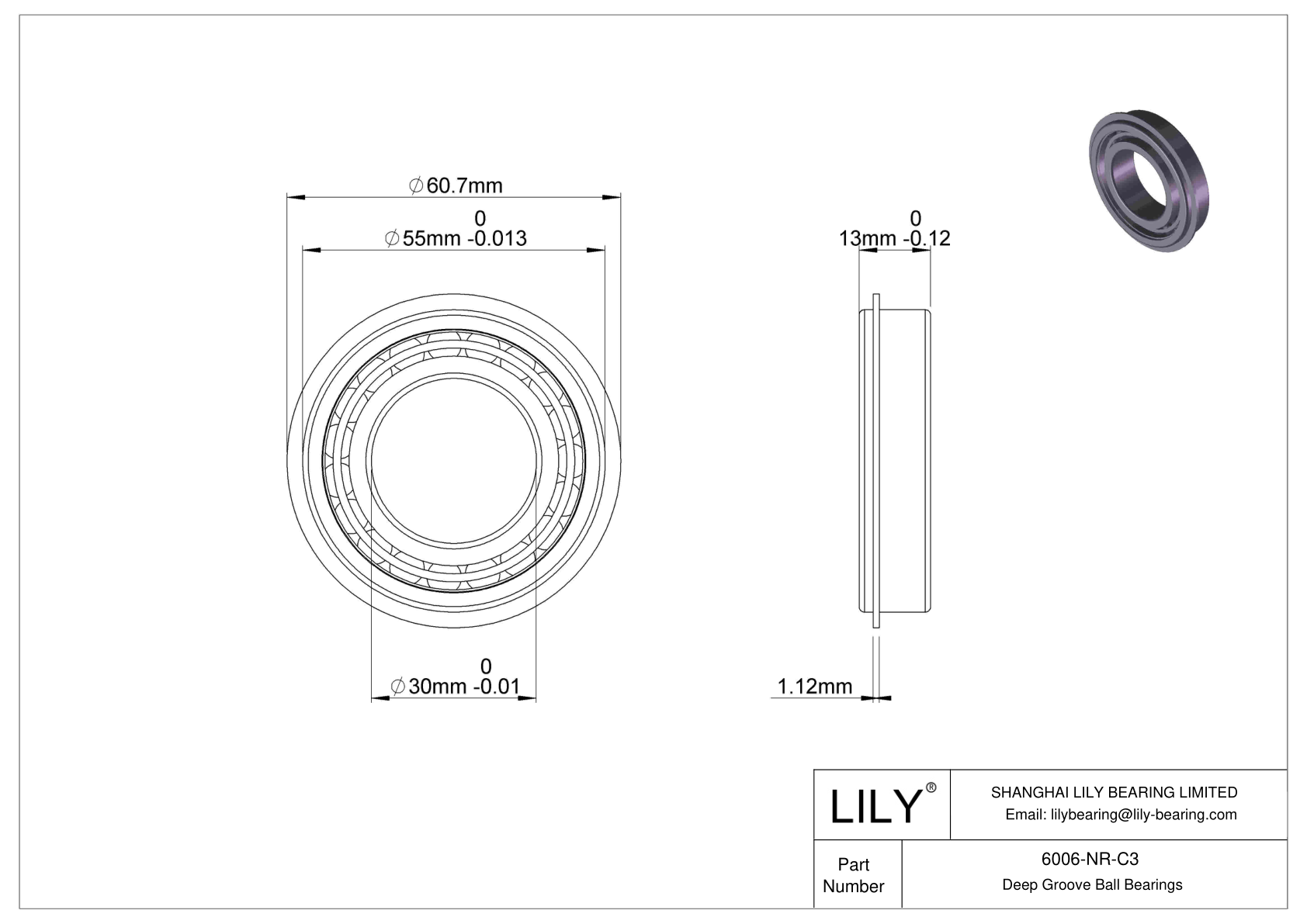 6006-NR-C3 Deep Groove Ball Bearings (6000, 6200, 6300, 6400) cad drawing