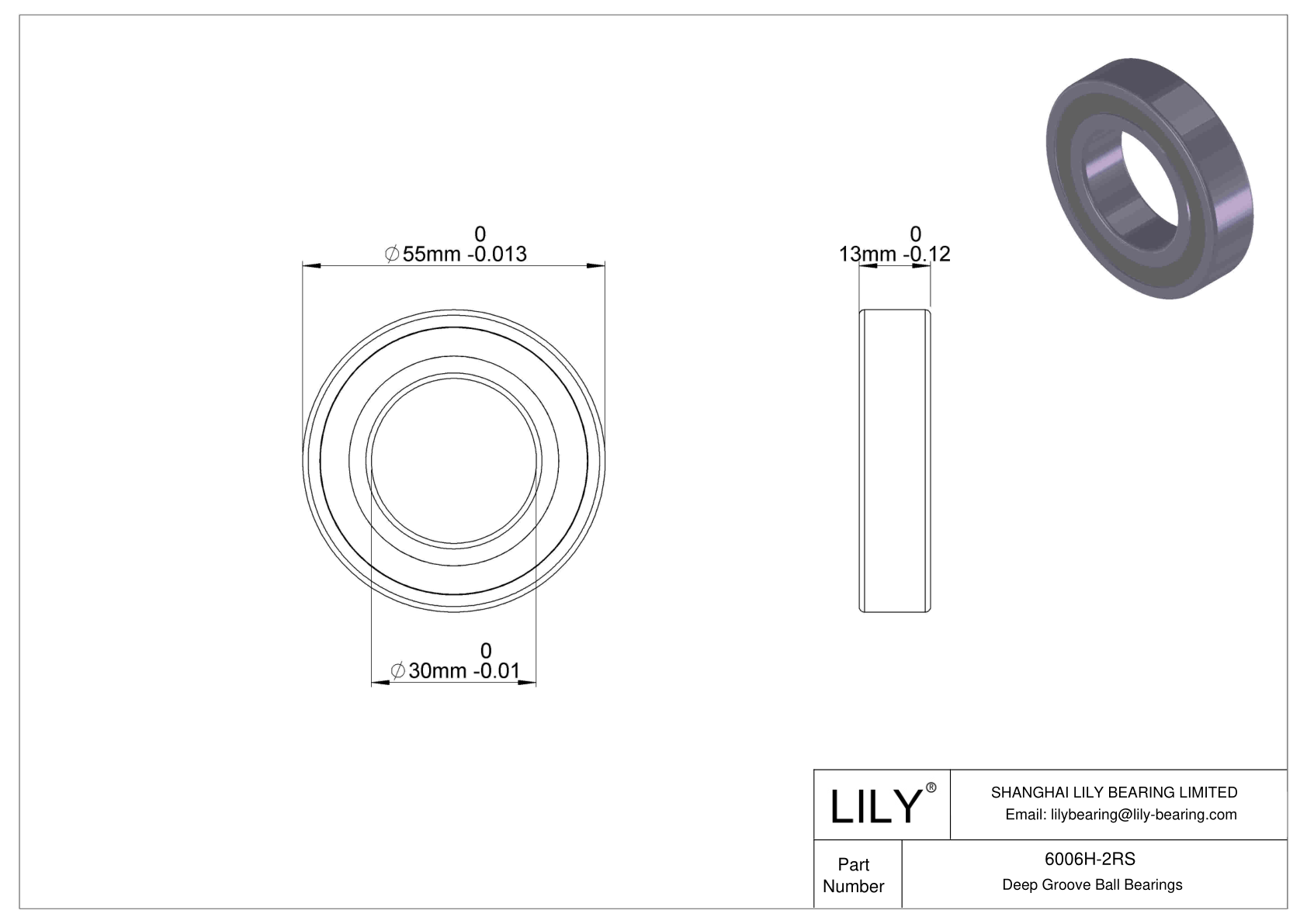 6006H-2RS Rodamientos rígidos de bolas resistentes a la corrosión cad drawing