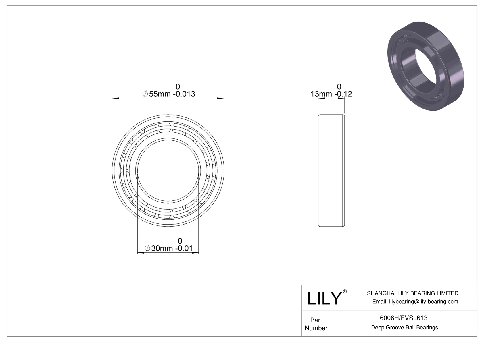 6006H/FVSL613 耐腐蚀深沟球轴承 cad drawing