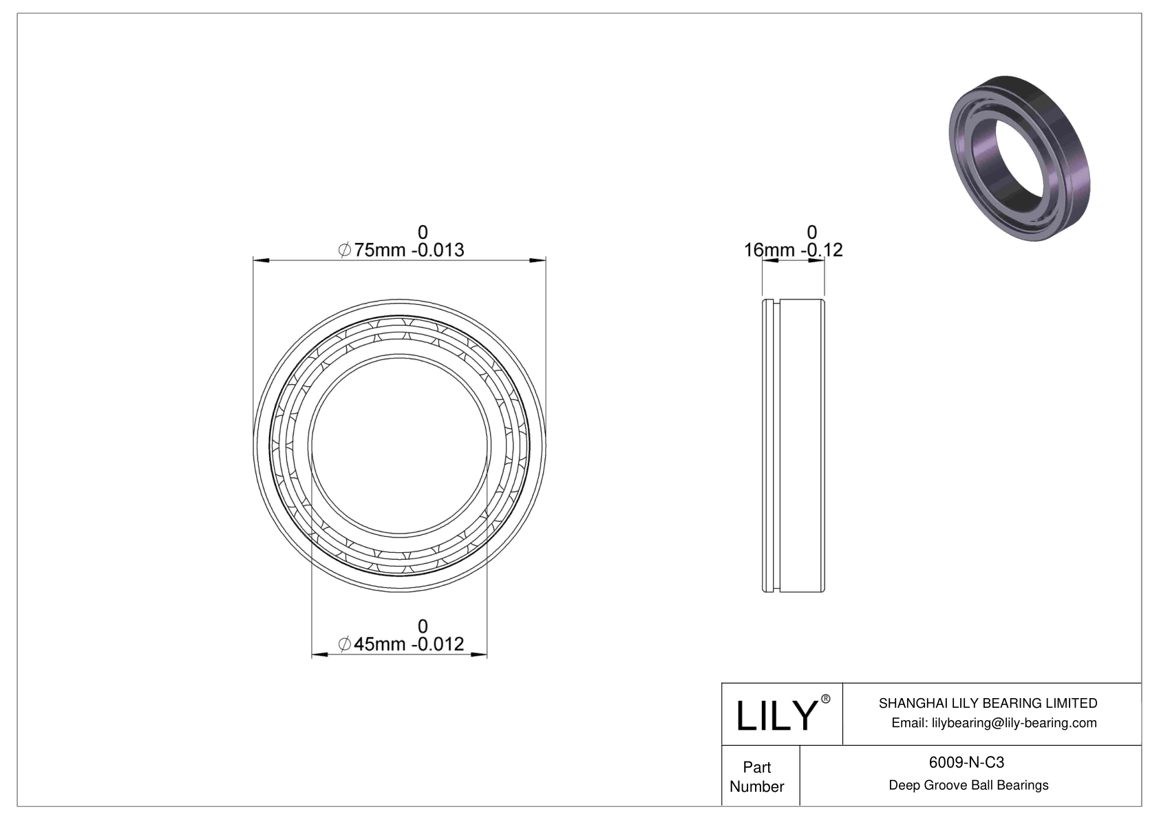 6009-N-C3 Deep Groove Ball Bearings (6000, 6200, 6300, 6400) cad drawing