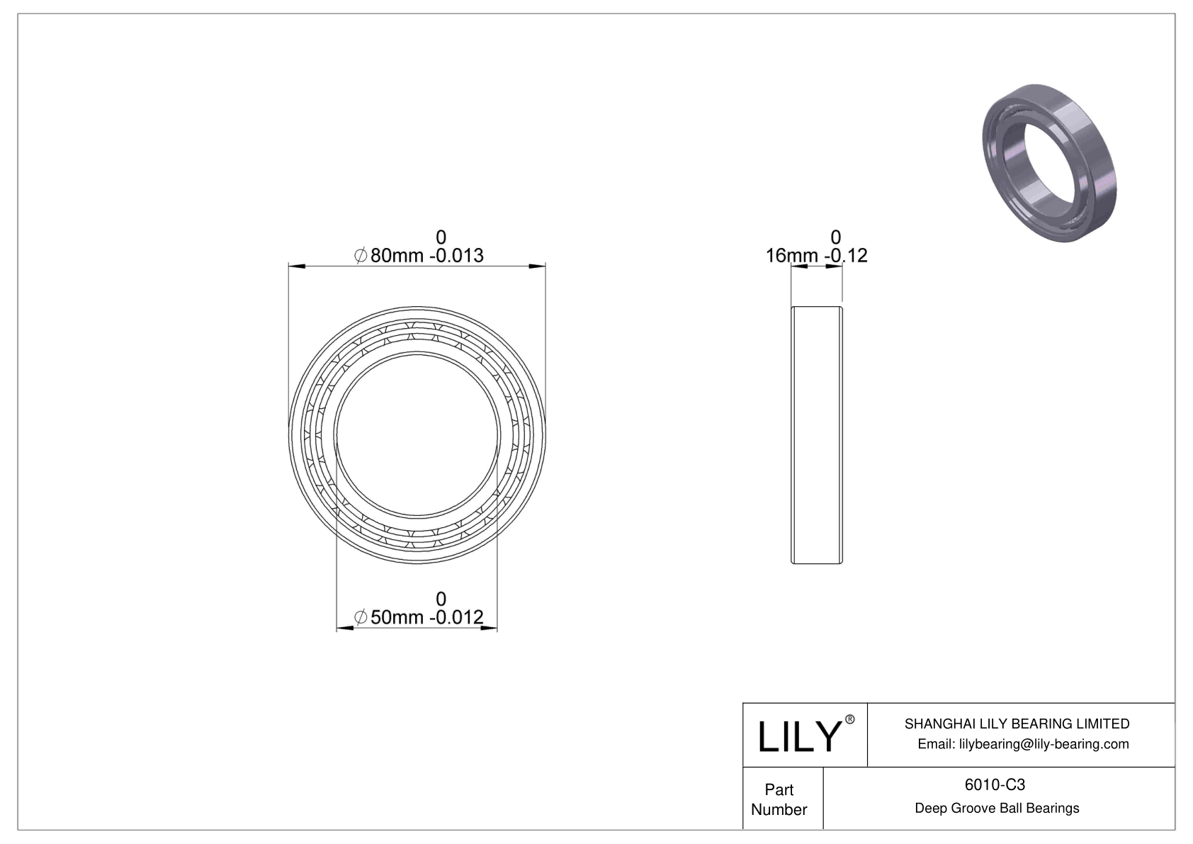 6010-C3 General Deep Groove Ball Bearing cad drawing