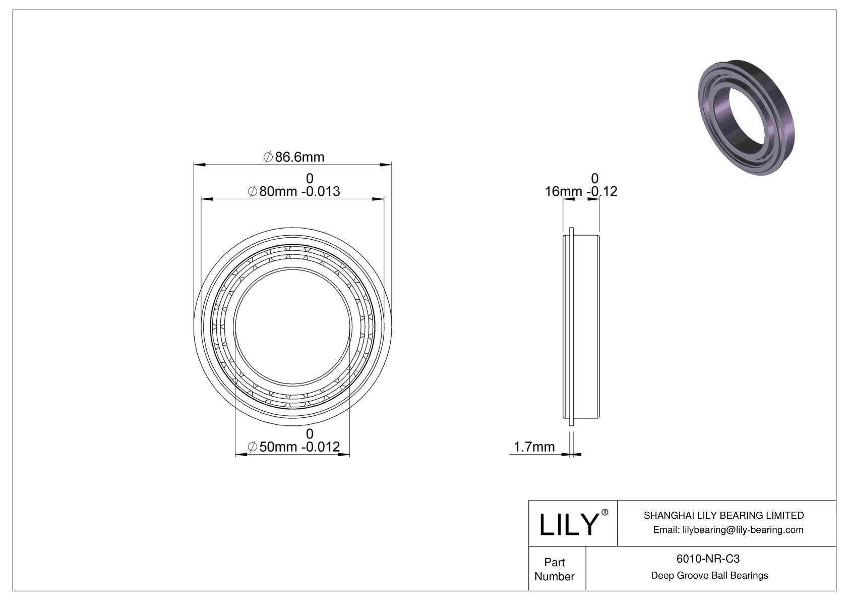 6010-NR-C3 Deep Groove Ball Bearings (6000, 6200, 6300, 6400) cad drawing