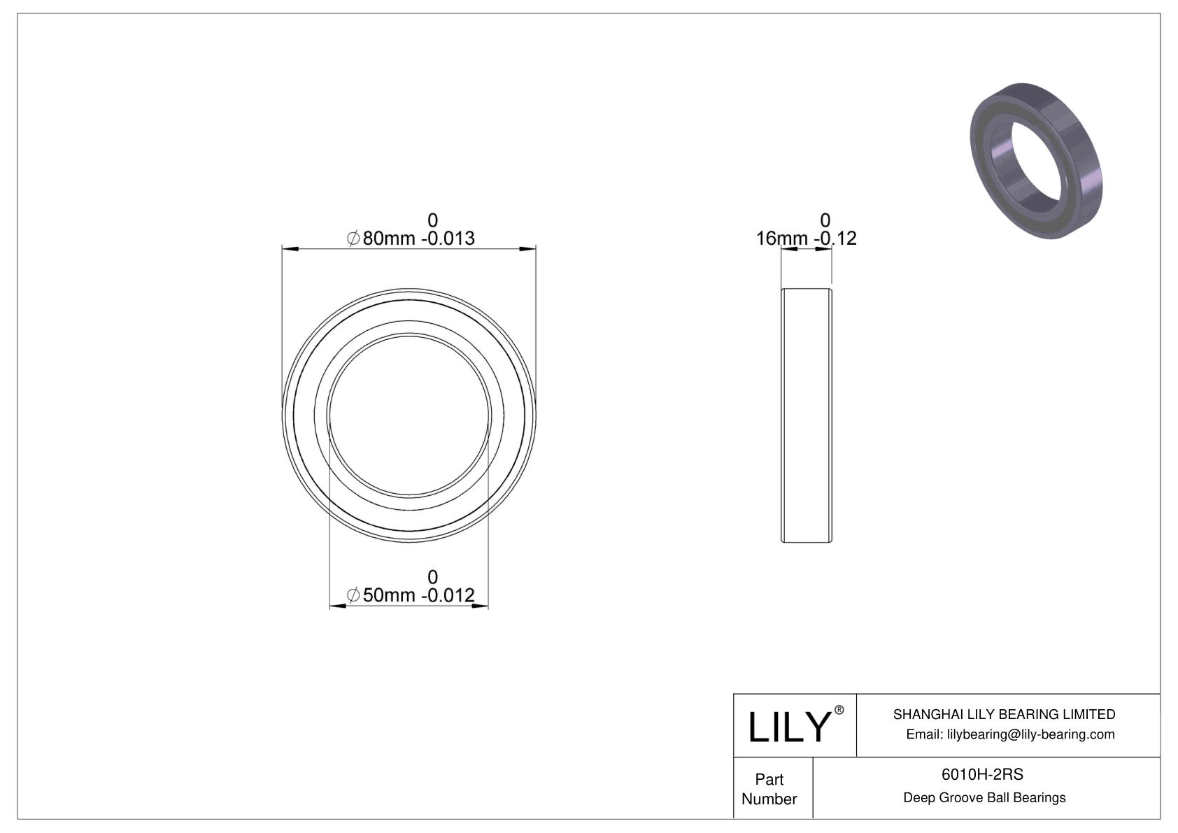 6010H-2RS Corrosion Resistant Deep Groove Ball Bearings cad drawing