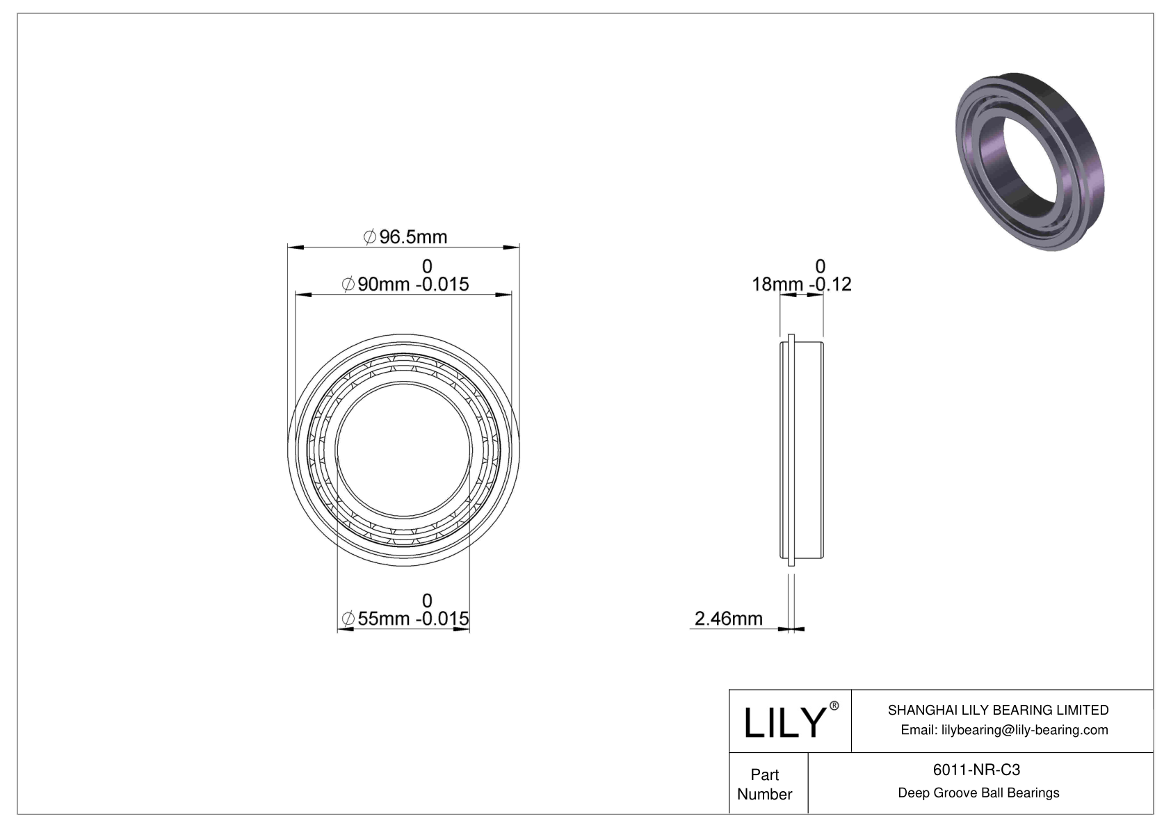 6011-NR-C3 Deep Groove Ball Bearings (6000, 6200, 6300, 6400) cad drawing