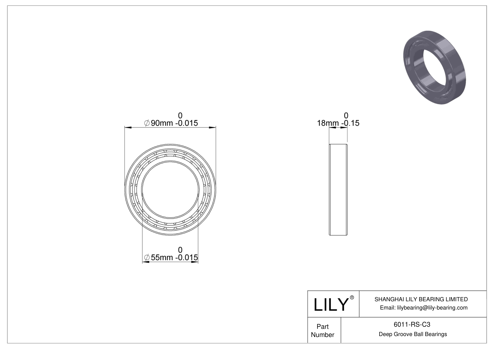 6011-RS-C3 Deep Groove Ball Bearings (6000, 6200, 6300, 6400) cad drawing