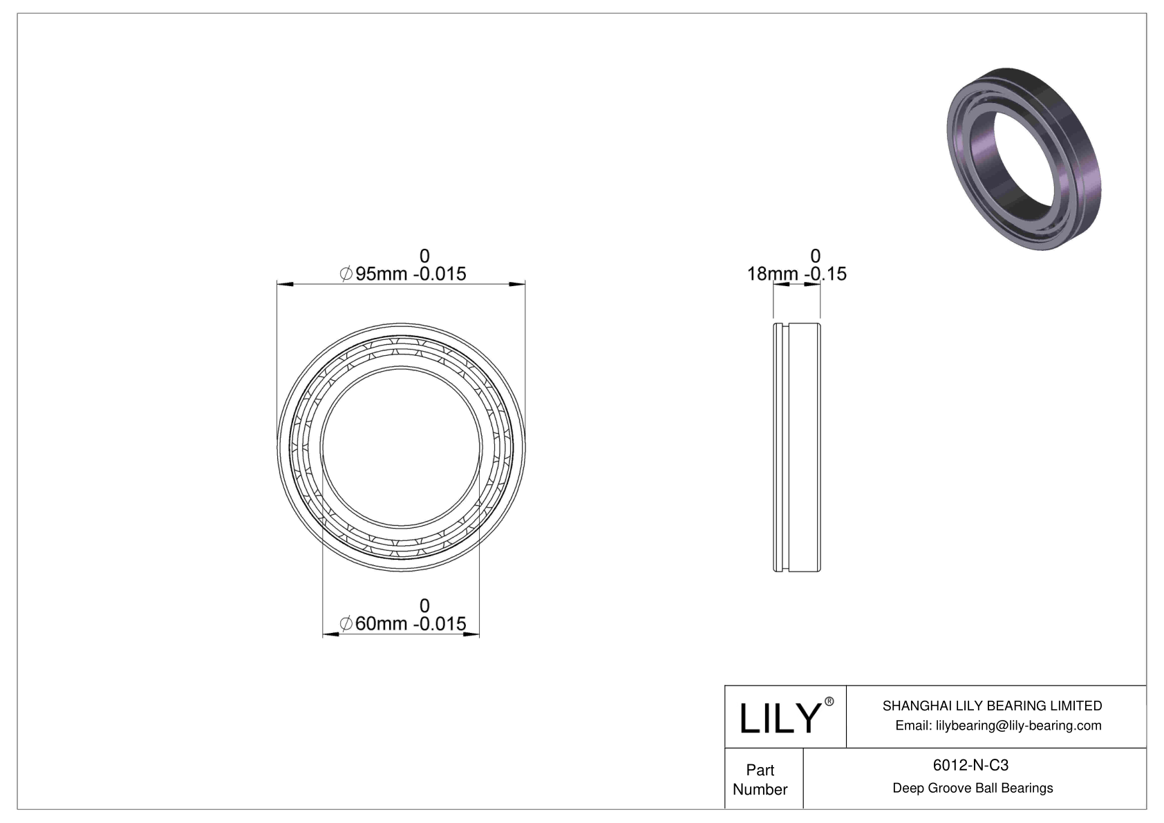 6012-N-C3 Deep Groove Ball Bearings (6000, 6200, 6300, 6400) cad drawing