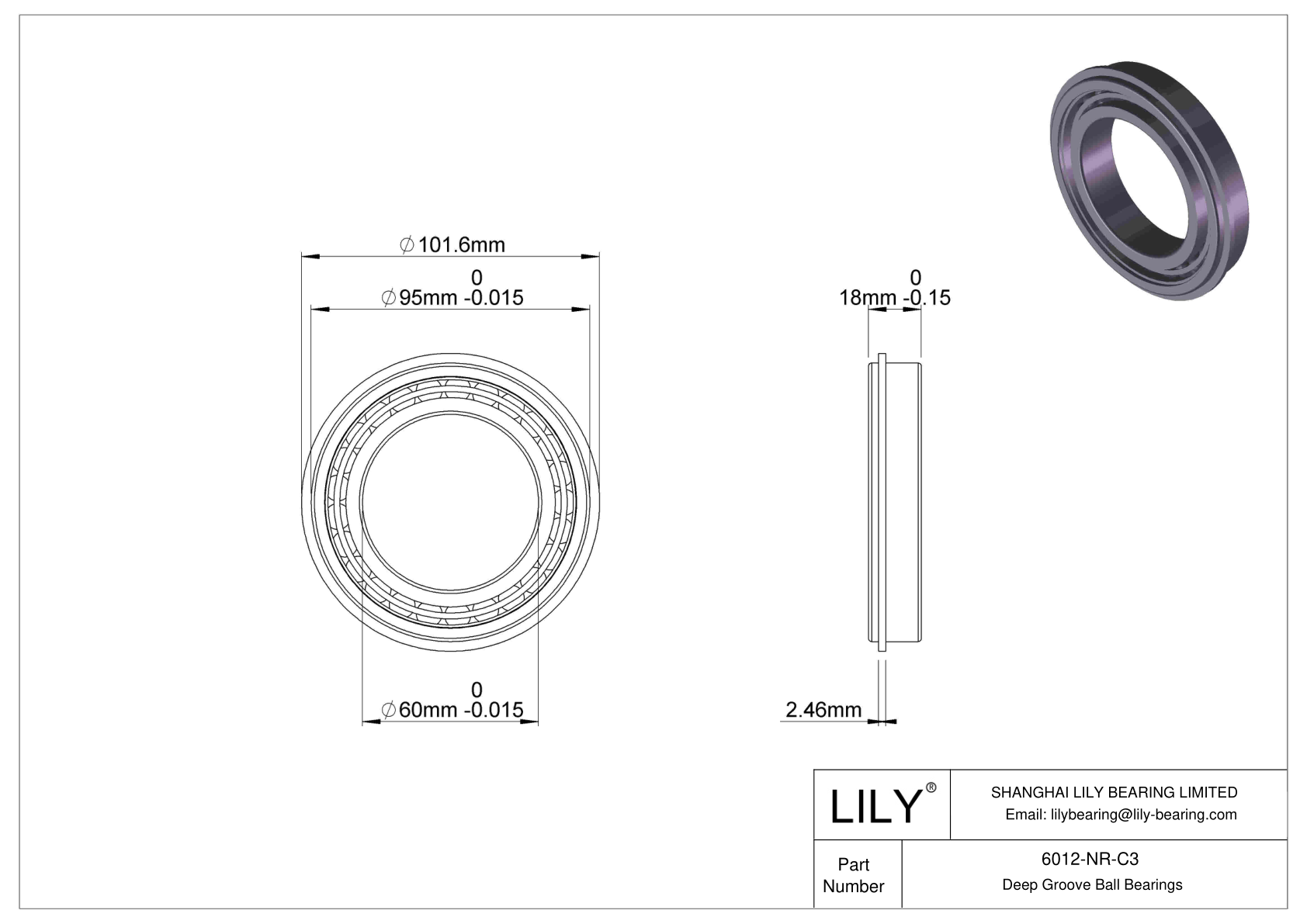 6012-NR-C3 Deep Groove Ball Bearings (6000, 6200, 6300, 6400) cad drawing