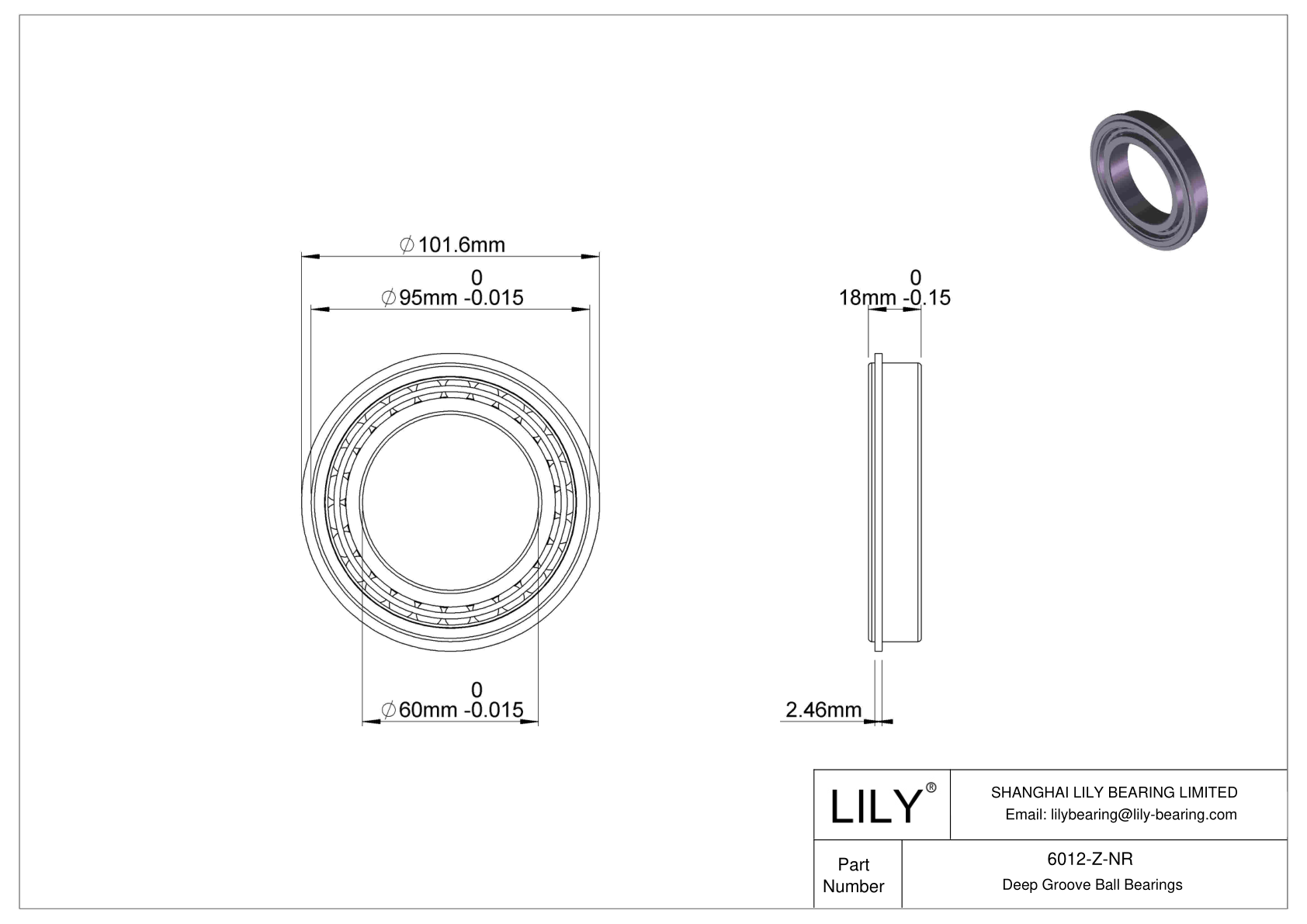 6012-Z-NR Deep Groove Ball Bearings (6000, 6200, 6300, 6400) cad drawing