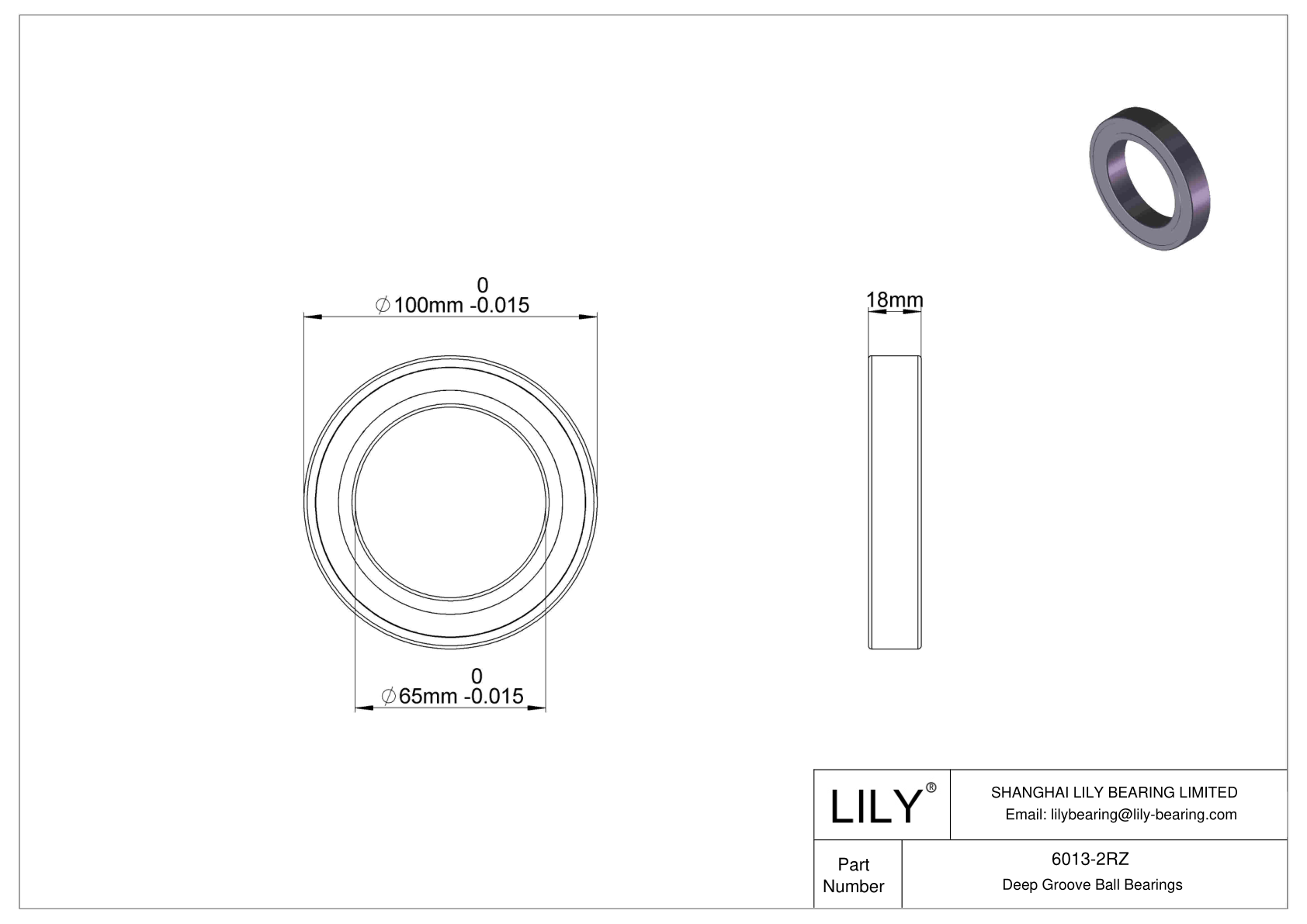 6013-2RZ Deep Groove Ball Bearings (6000, 6200, 6300, 6400) cad drawing