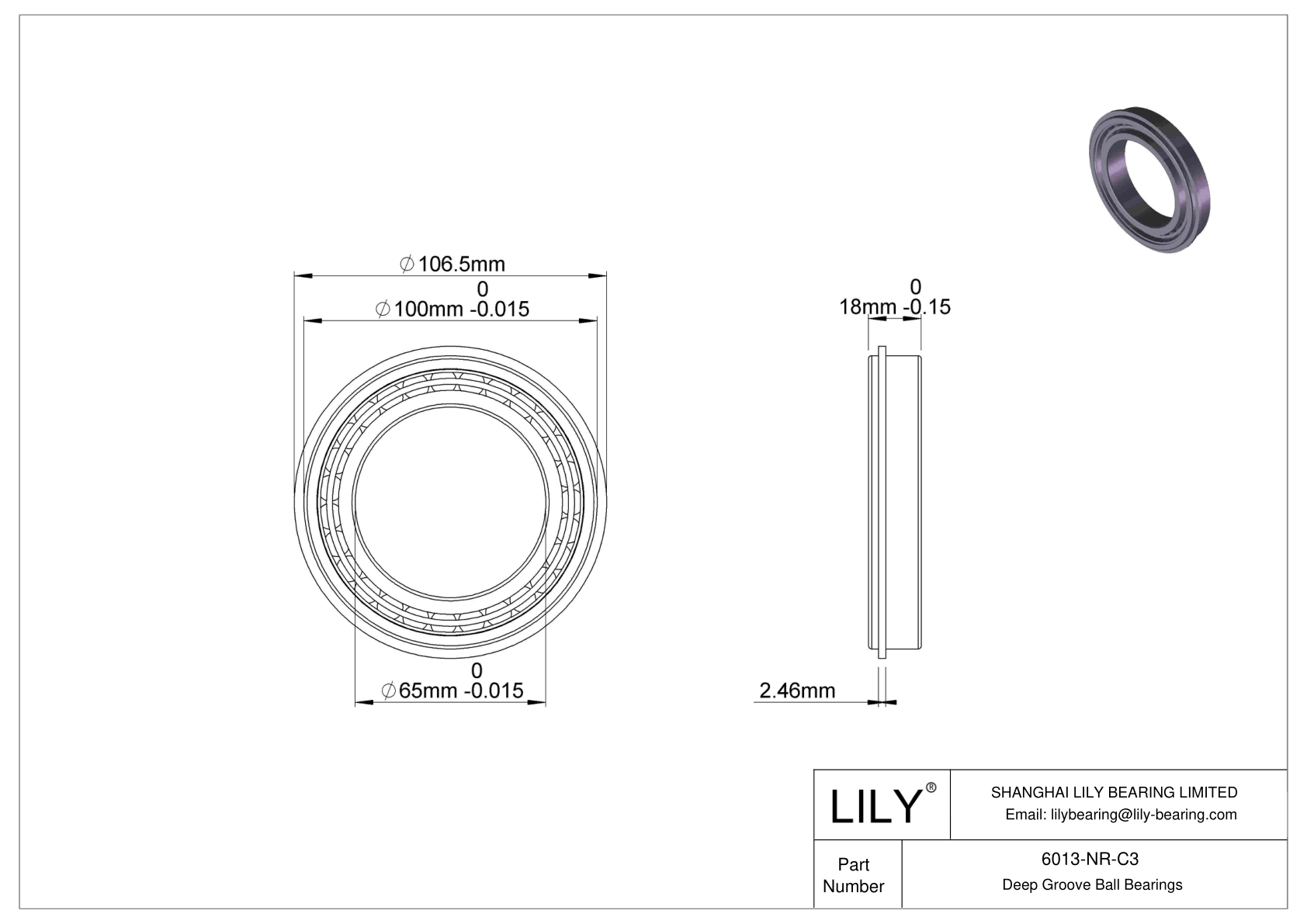 6013-NR-C3 Deep Groove Ball Bearings (6000, 6200, 6300, 6400) cad drawing