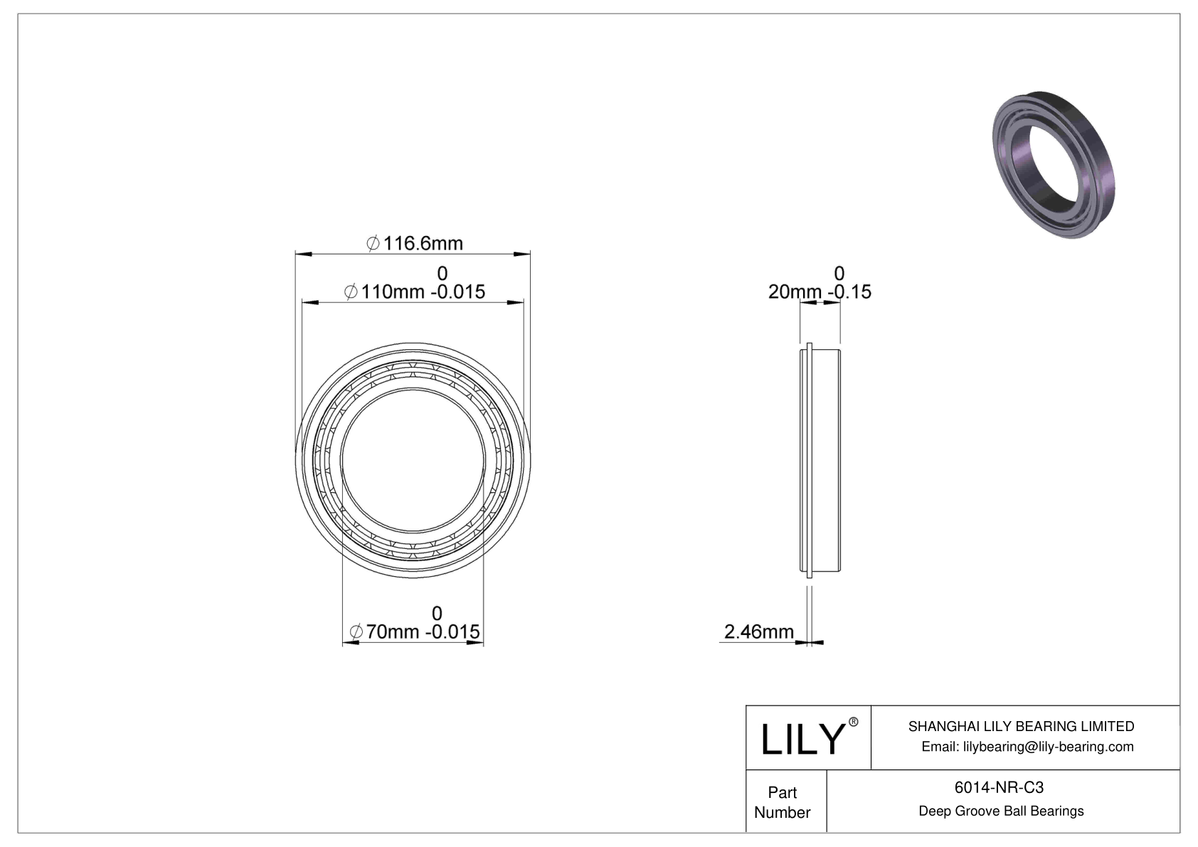 6014-NR-C3 Deep Groove Ball Bearings (6000, 6200, 6300, 6400) cad drawing