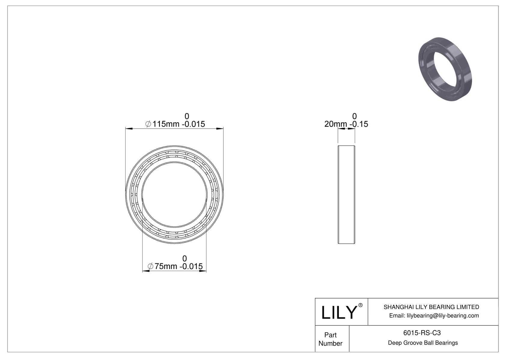 6015-RS-C3 Deep Groove Ball Bearings (6000, 6200, 6300, 6400) cad drawing