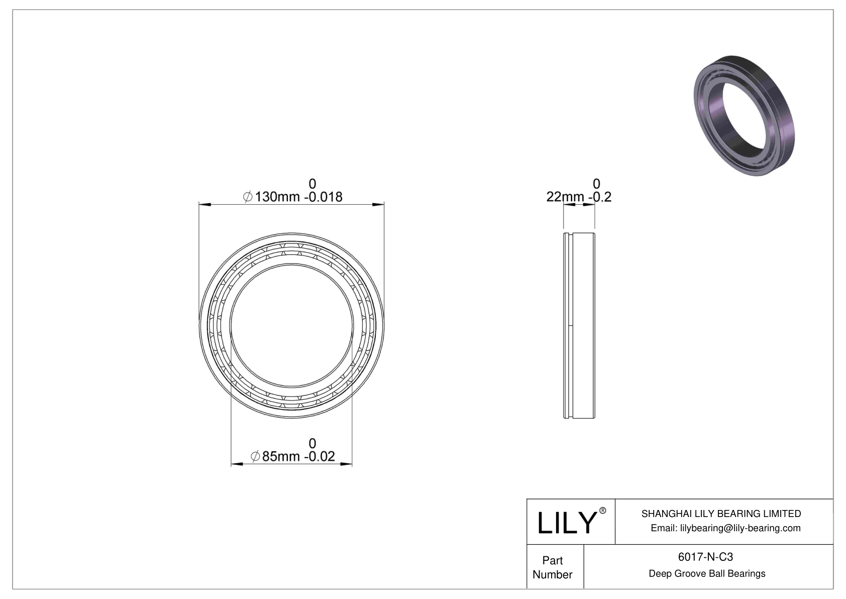 6017-N-C3 Deep Groove Ball Bearings (6000, 6200, 6300, 6400) cad drawing