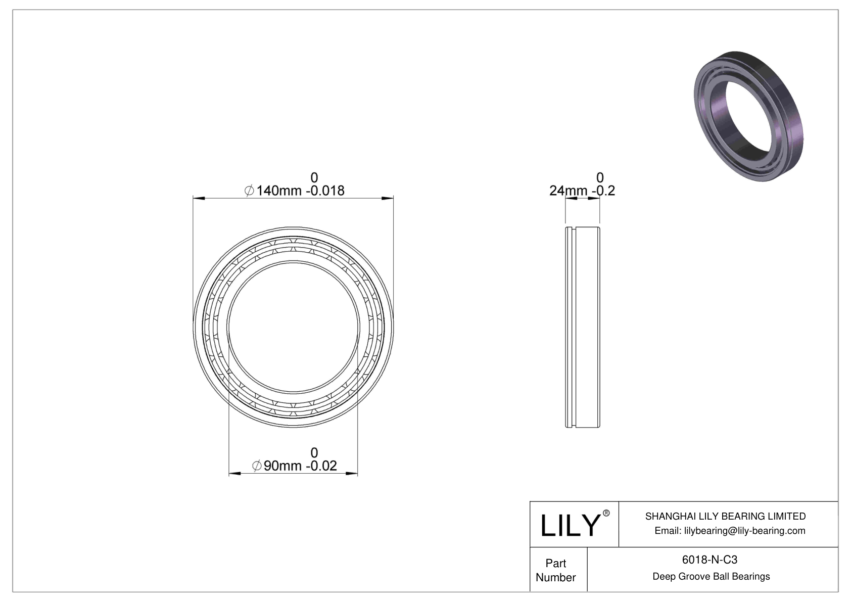 6018-N-C3 Deep Groove Ball Bearings (6000, 6200, 6300, 6400) cad drawing