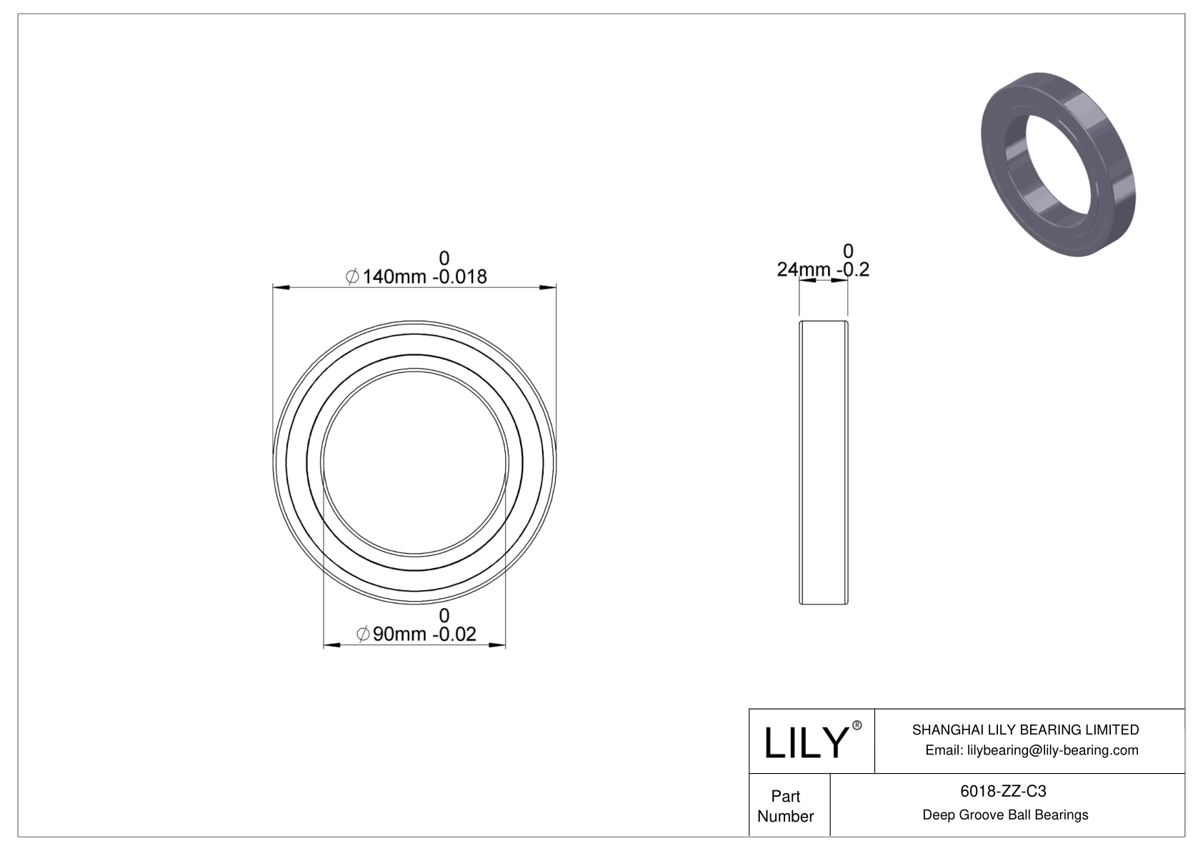 6018-ZZ-C3 Deep Groove Ball Bearings (6000, 6200, 6300, 6400) cad drawing