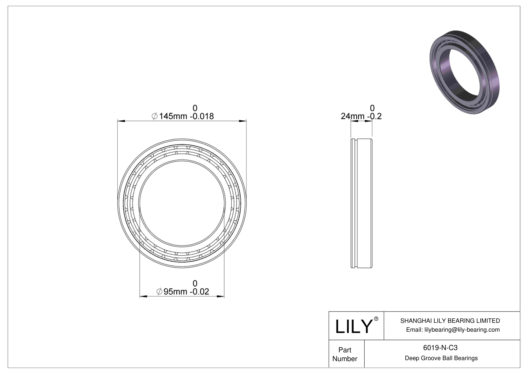 6019-N-C3 Deep Groove Ball Bearings (6000, 6200, 6300, 6400) cad drawing