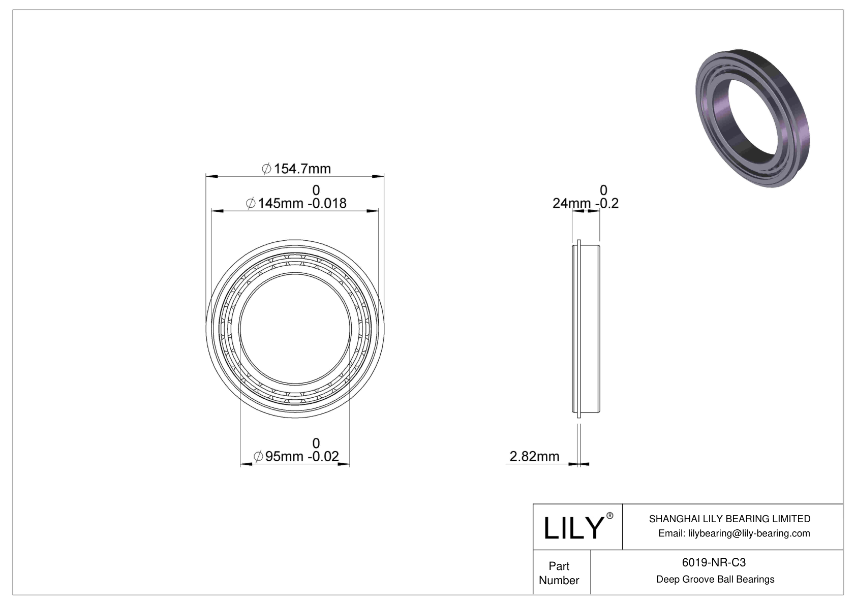 6019-NR-C3 Deep Groove Ball Bearings (6000, 6200, 6300, 6400) cad drawing