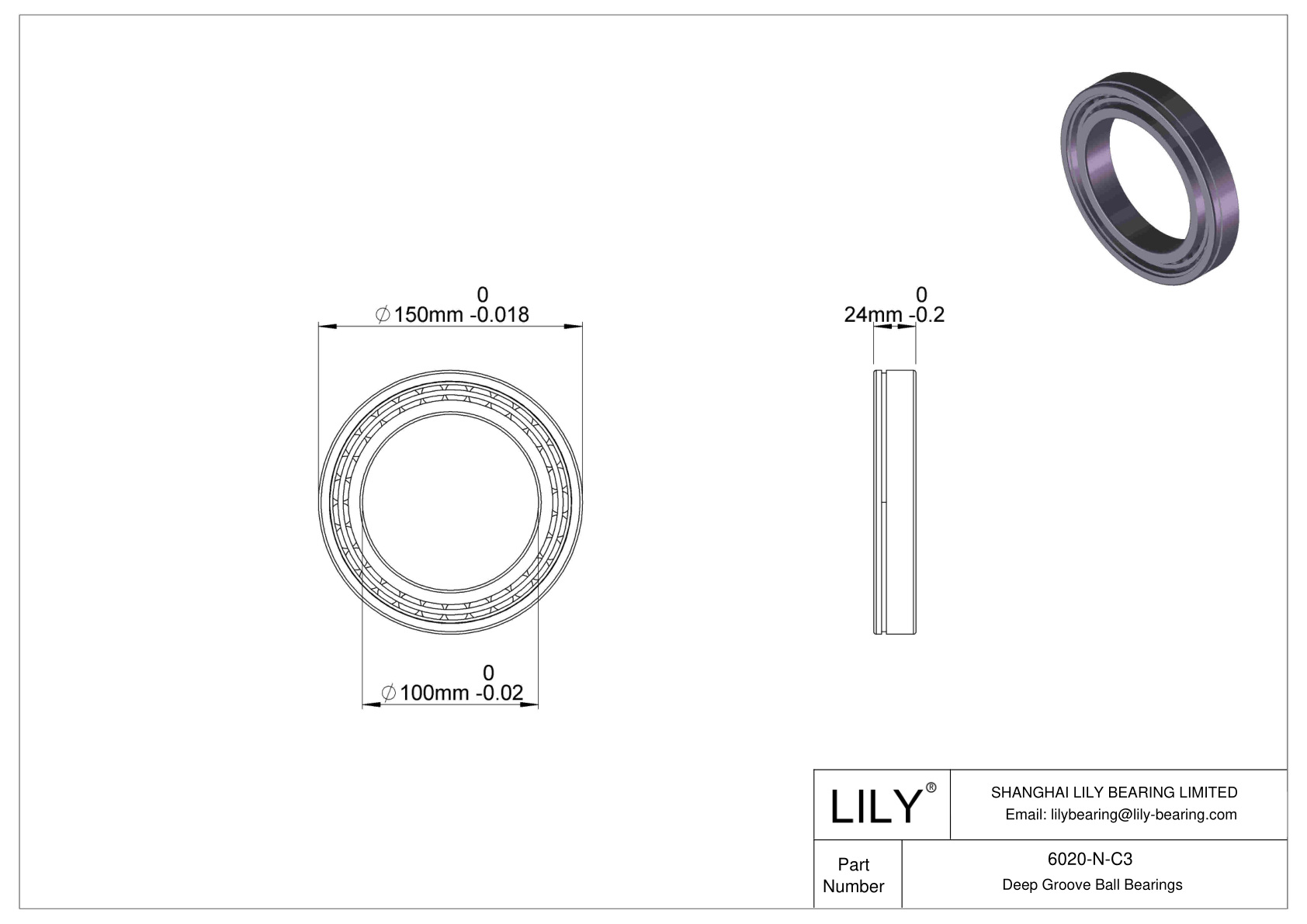 6020-N-C3 Deep Groove Ball Bearings (6000, 6200, 6300, 6400) cad drawing