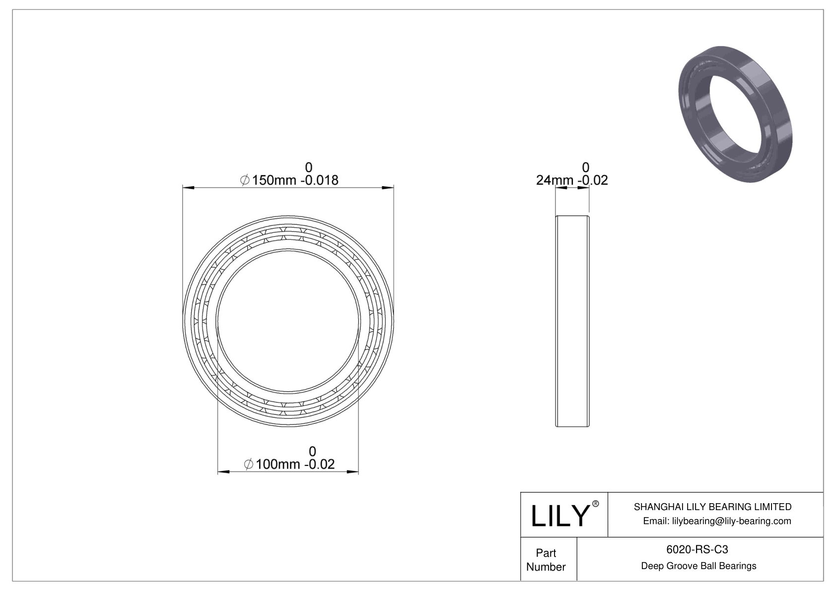 6020-RS-C3 Deep Groove Ball Bearings (6000, 6200, 6300, 6400) cad drawing