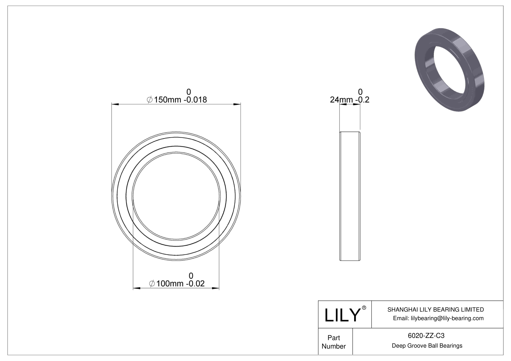 6020-ZZ-C3 Deep Groove Ball Bearings (6000, 6200, 6300, 6400) cad drawing