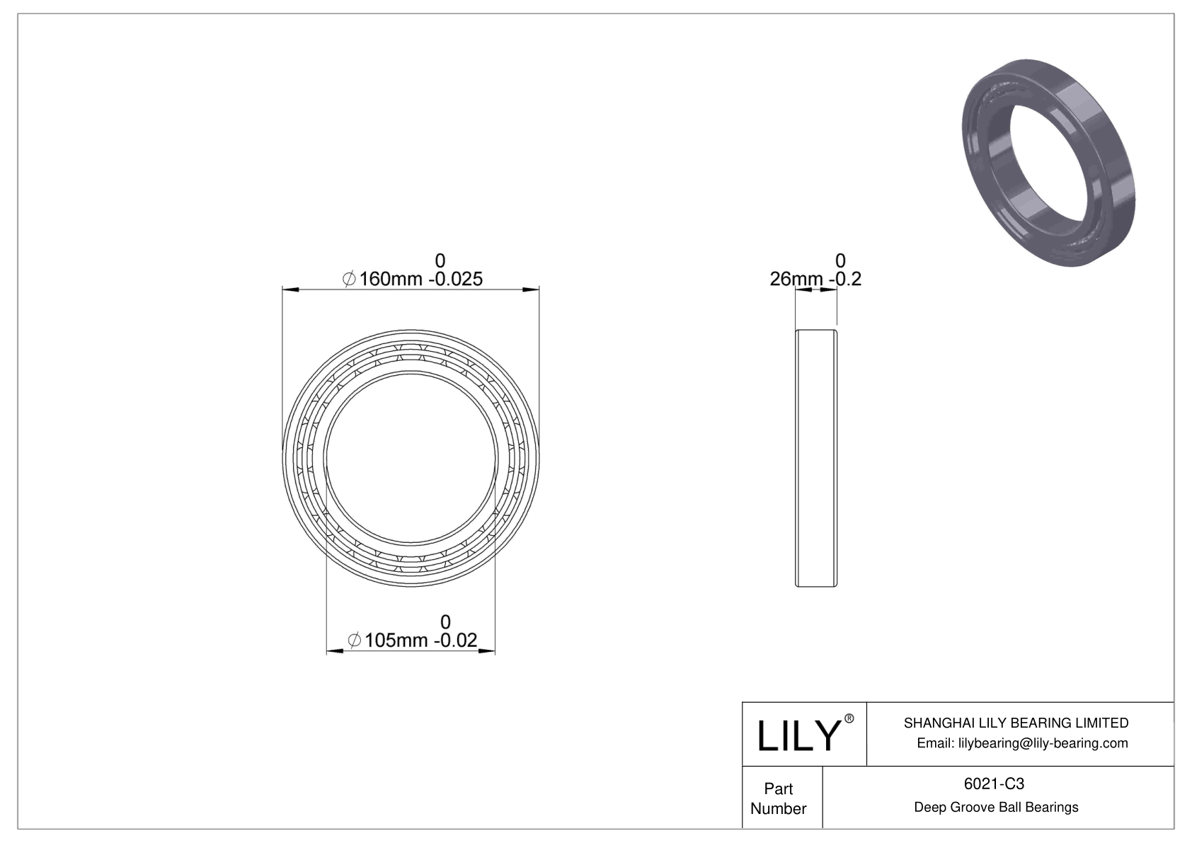 6021-C3 Deep Groove Ball Bearings (6000, 6200, 6300, 6400) cad drawing