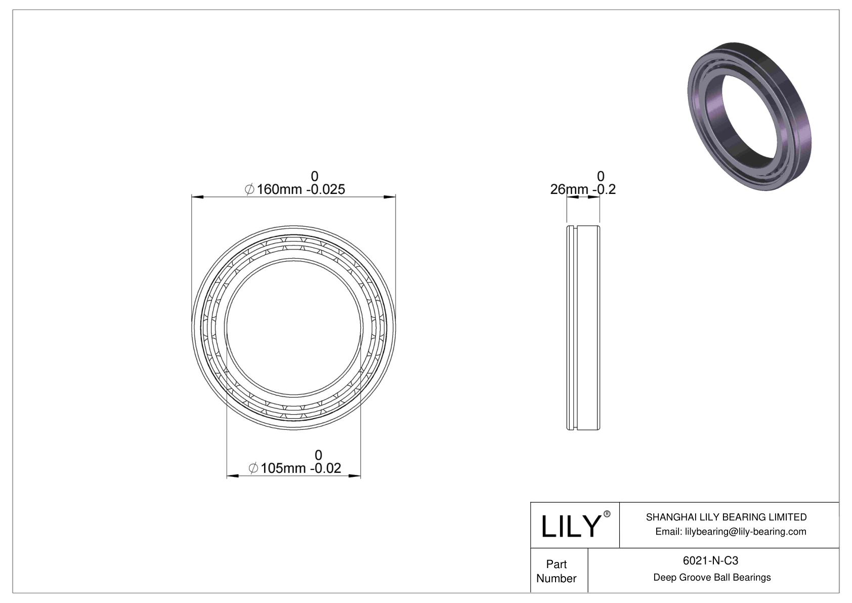 6021-N-C3 Deep Groove Ball Bearings (6000, 6200, 6300, 6400) cad drawing