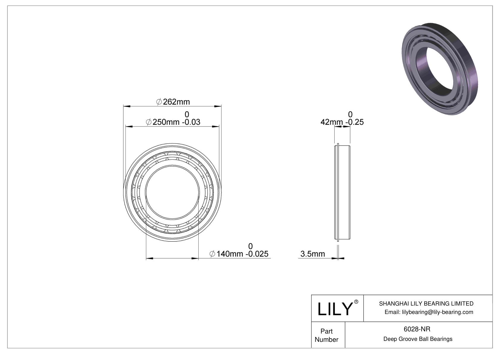 6028-NR Deep Groove Ball Bearings (6000, 6200, 6300, 6400) cad drawing