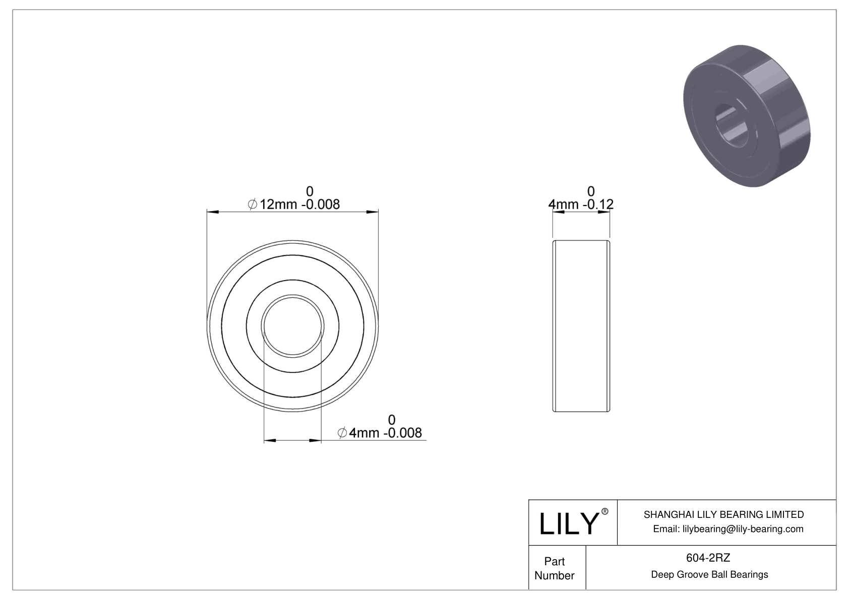 604-2RZ Rodamientos de bolas miniatura (600, 610, 620, 630) cad drawing