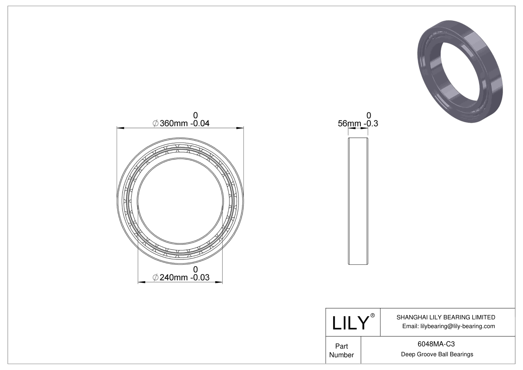 6048MA-C3 Deep Groove Ball Bearings (6000, 6200, 6300, 6400) cad drawing