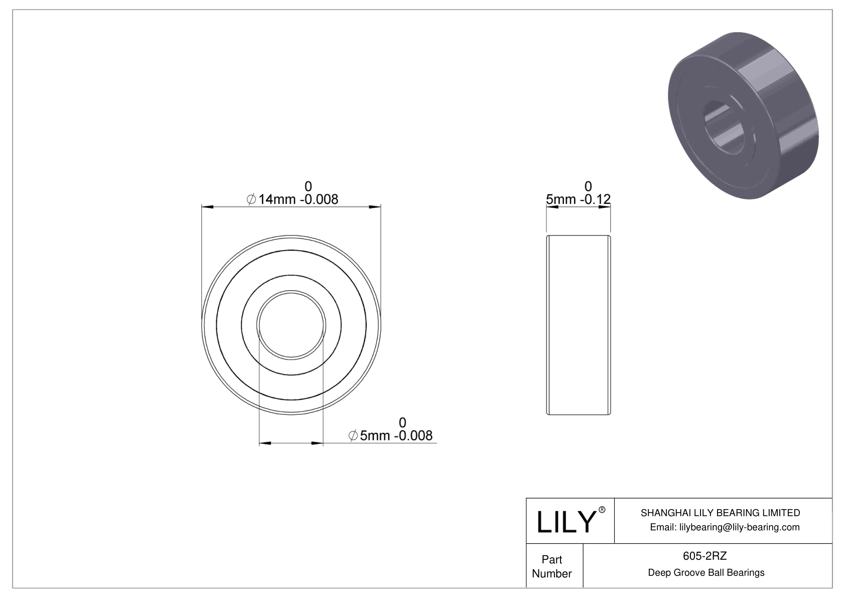 605-2RZ Rodamientos de bolas miniatura (600, 610, 620, 630) cad drawing