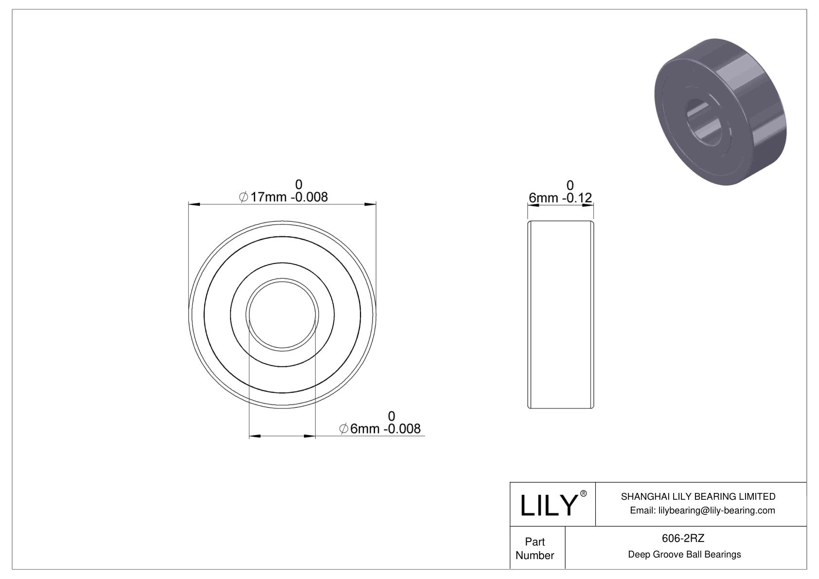 606-2RZ Miniature Ball Bearings (600, 610, 620, 630) cad drawing