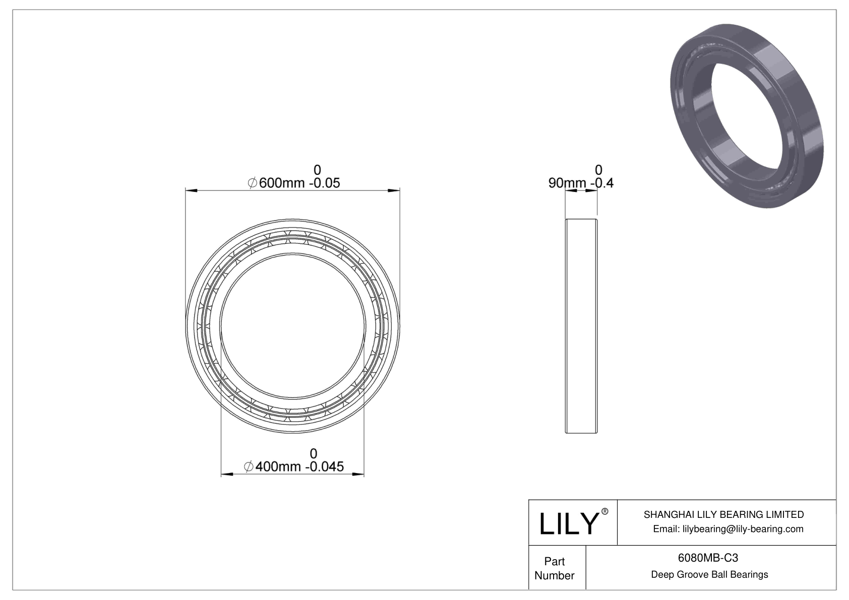 6080MB-C3 Deep Groove Ball Bearings (6000, 6200, 6300, 6400) cad drawing