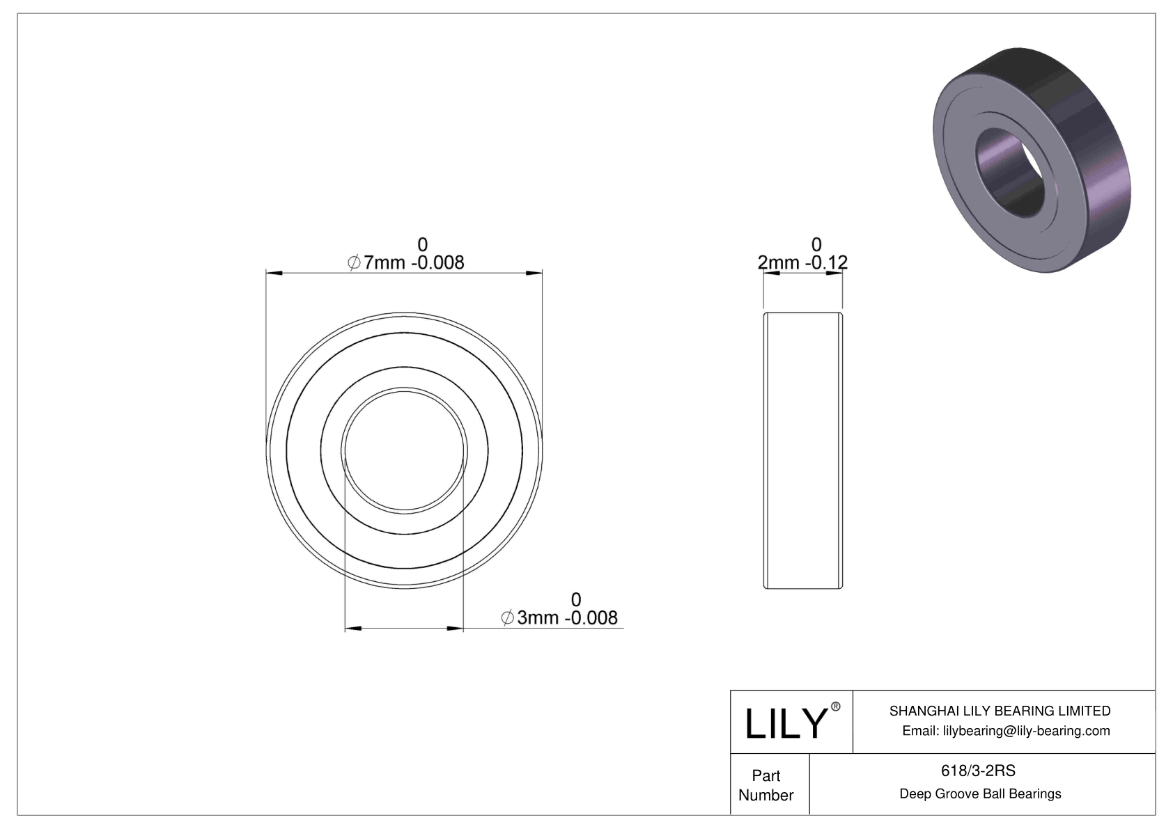 618/3-2RS Miniature Ball Bearings (600, 610, 620, 630) cad drawing