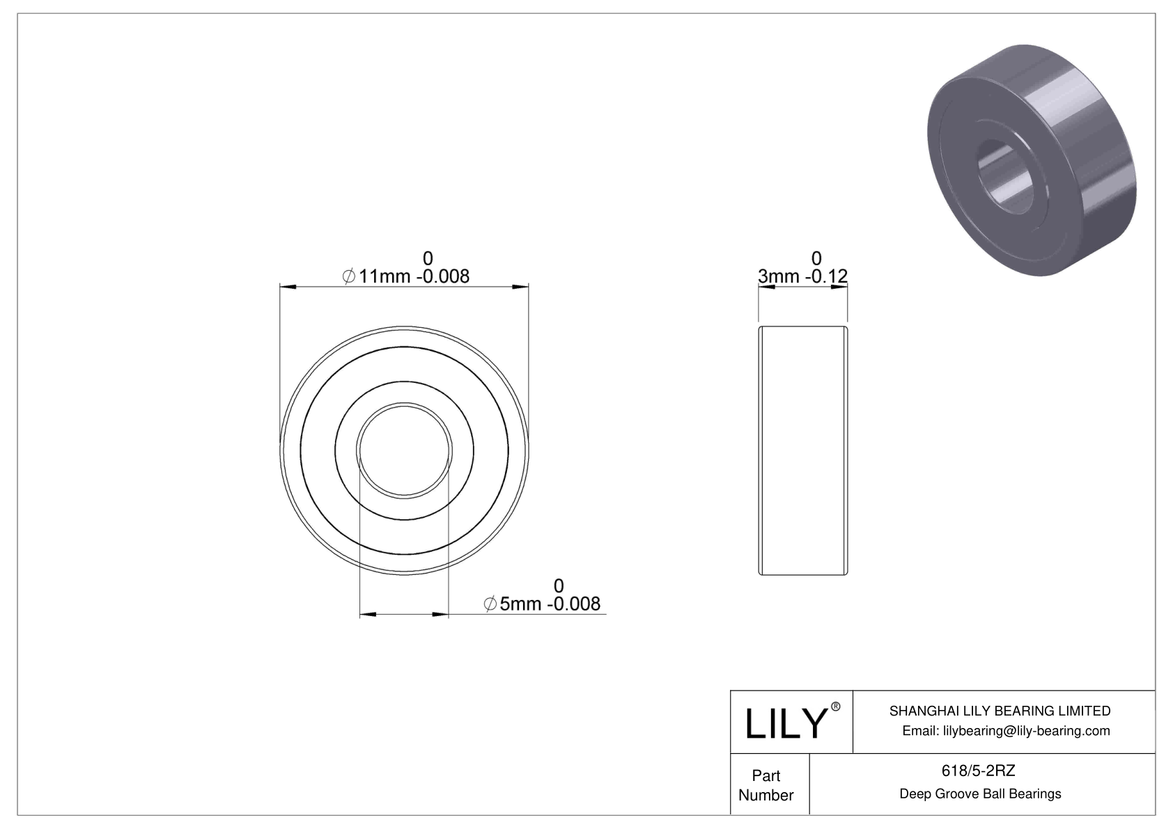 618/5-2RZ Rodamientos de bolas miniatura (600, 610, 620, 630) cad drawing