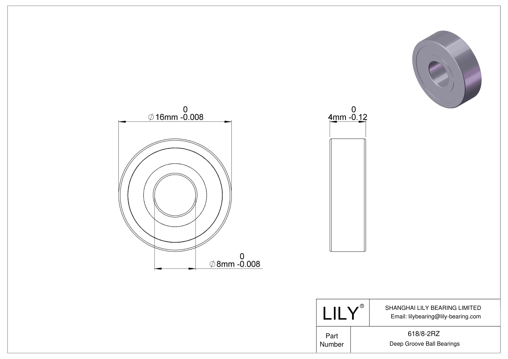 618/8-2RZ Miniature Ball Bearings (600, 610, 620, 630) cad drawing